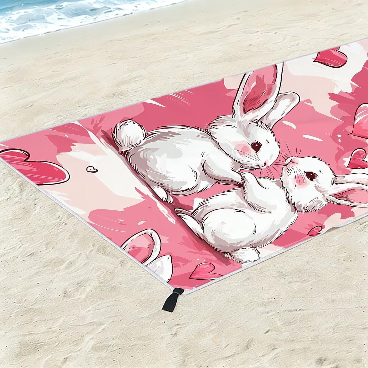 Strandtuch XXL 90x180cm 2er Set, Saunahandtuch Mikrofaser Handtuch, Schnelltrocknend Sporthandtuch Fitnessstudio, Leicht Badehandtuch Groß, Sandfrei Strandtuch, Geschenke für Männer (Kaninchen) -4025