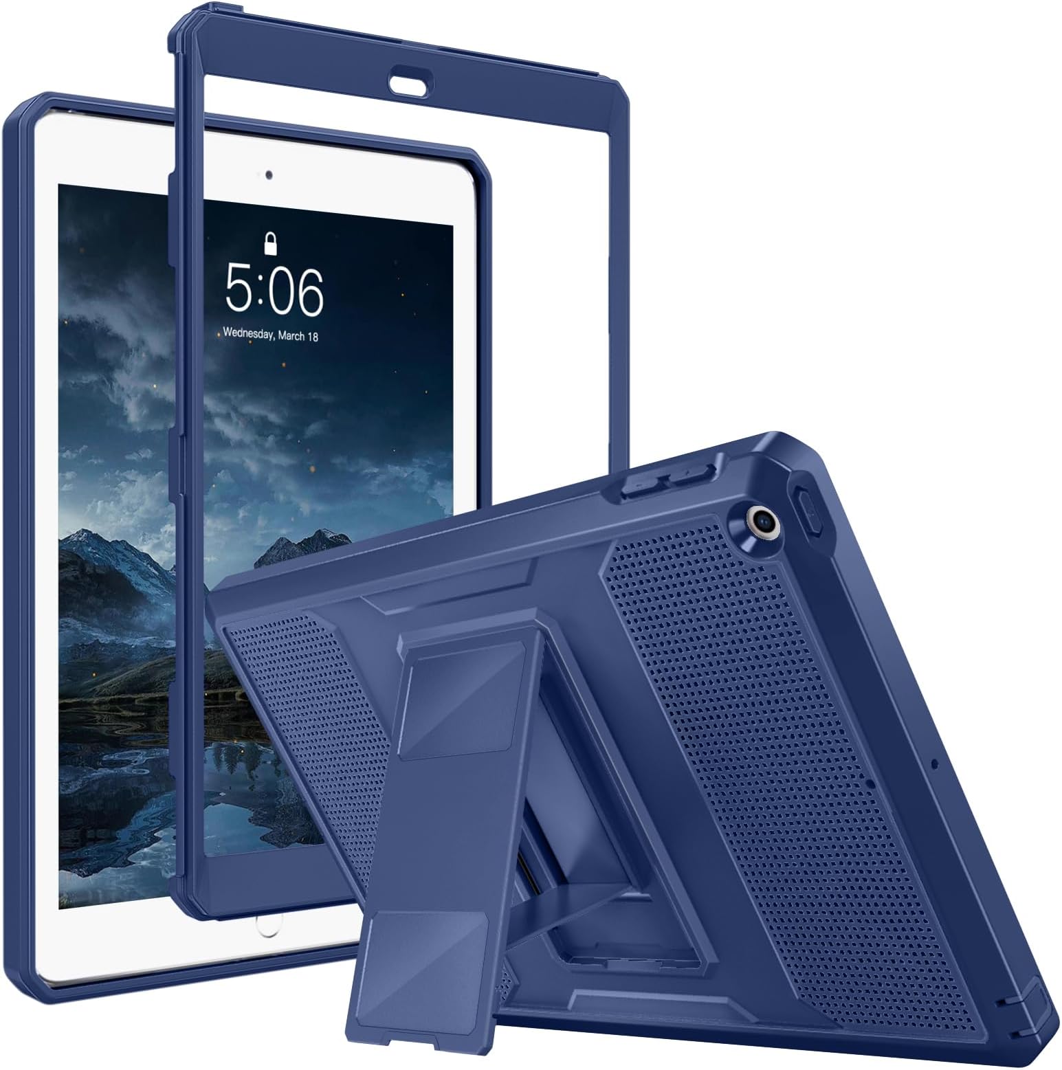 MoKo Case Fit 2018/2017 iPad 9.7 6th/5th Generation - [Heavy Duty] Shockproof Full Body Rugged Hybrid Cover with Built-in Screen Protector Compatible with Apple iPad 9.7 Inch 2018/2017, Denim