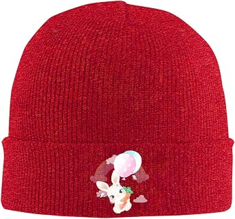 Cute Rabbit Flying with Balloon Beanie for Men Women Winter Knit Hats Cuffed Skull Cap Ski Hat