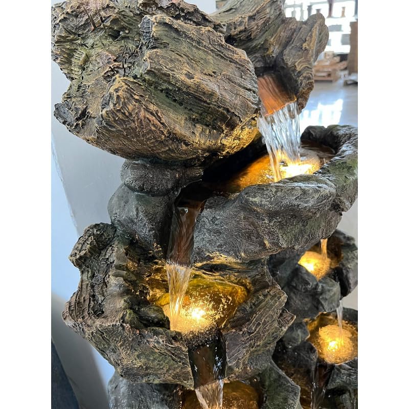 Fontaine de Jardin Art-Pond Niagara | Grande Taille 80x55x142cm en Polyrésine Gris Roche | avec Éclairage LED Blanc Chaud et Pompe 2000L/h | Décoration Extérieure ou Intérieure