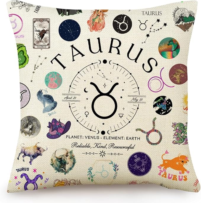 Taurus Pillow Covers 18x18, Taurus Zodiac Throw Pillow Cover for Couch Bedroom Living Room Home Decor, Birthday Gifts for Women & Astrology Lovers