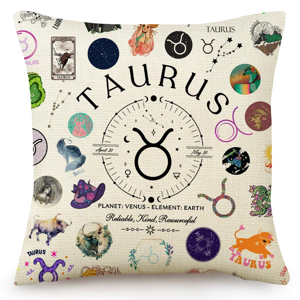 Taurus Pillow Covers 18x18 Taurus Zodiac Throw Pillow Cover for Couch Bedroom Living Room Home Decor Birthday Gifts