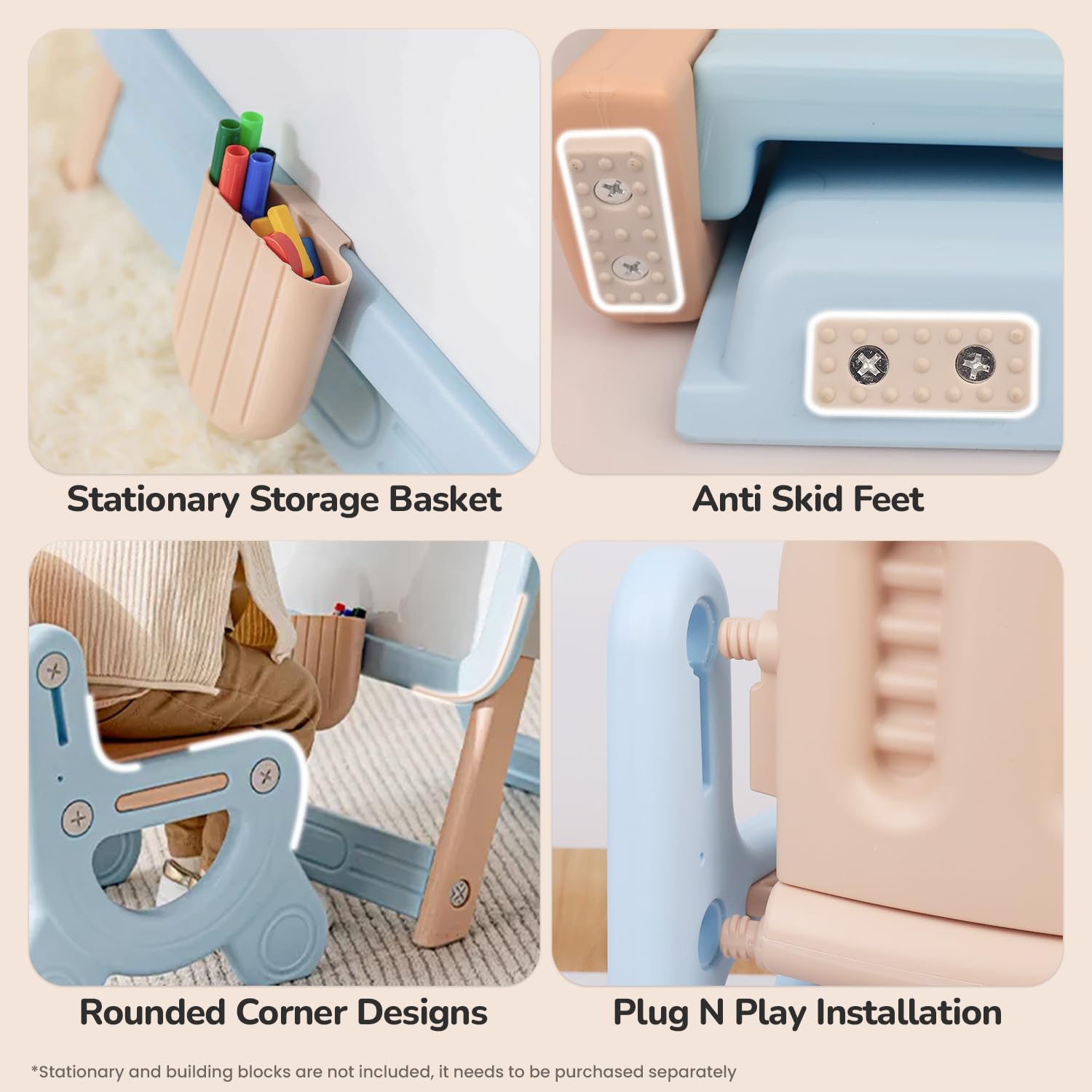 R for Rabbit Little Genius Candy Easel Board Set with Chair for Kids Multifunctional Foldable Height Adjustable Drawing Activity Magnetic Board for 3-7 Year Toddler (Blue) 4