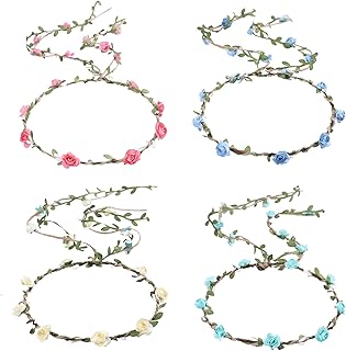 Whaline 4 Pcs Flower Crown Floral Wreath Headband Floral Garland Headbands Bohemian Style Headdress for Wedding Bride Brid...