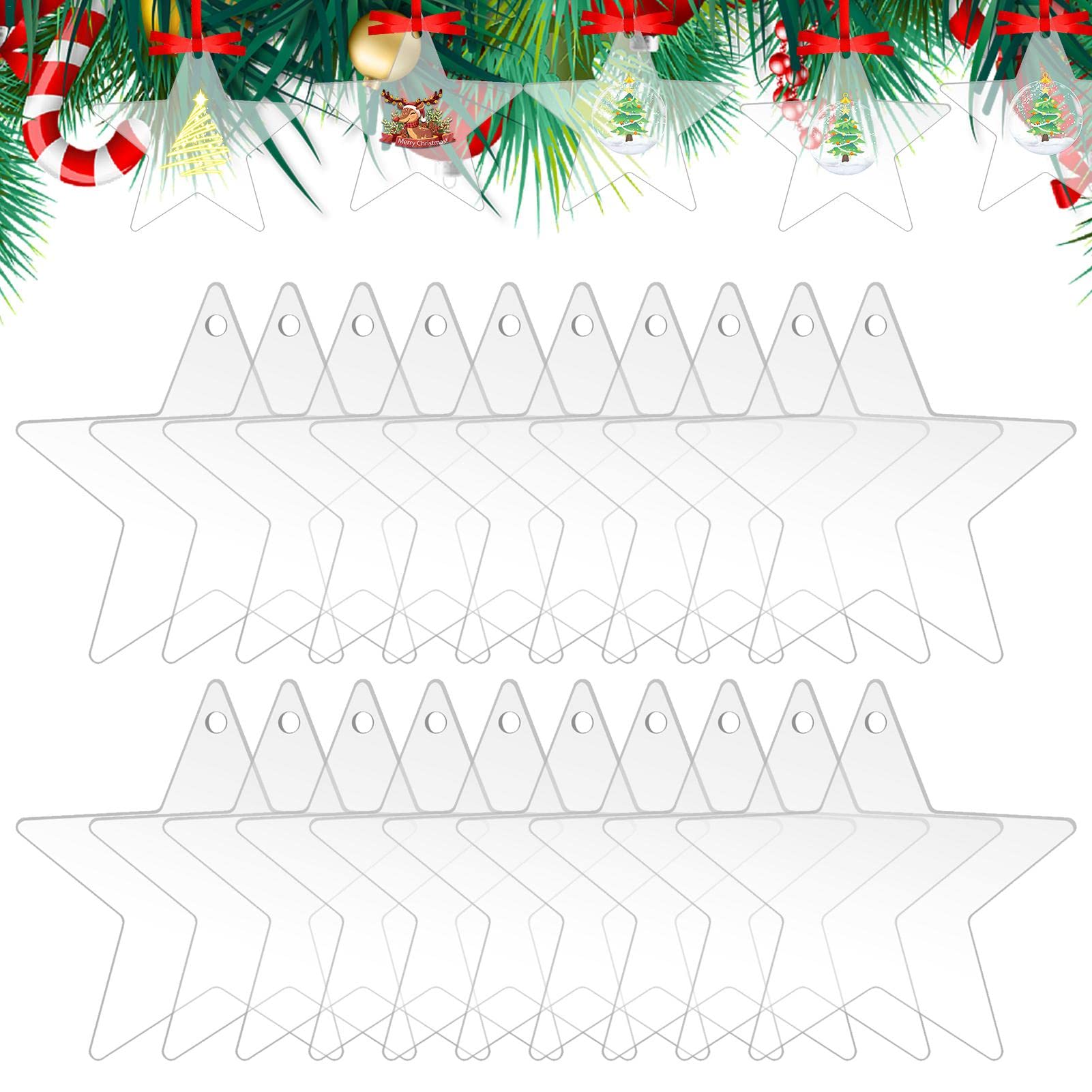 Transparent Stars Acrylic Ornaments, Clear Tree Decorations, Blank Acrylic Ornament for Tree Hanging Decoration Supplies