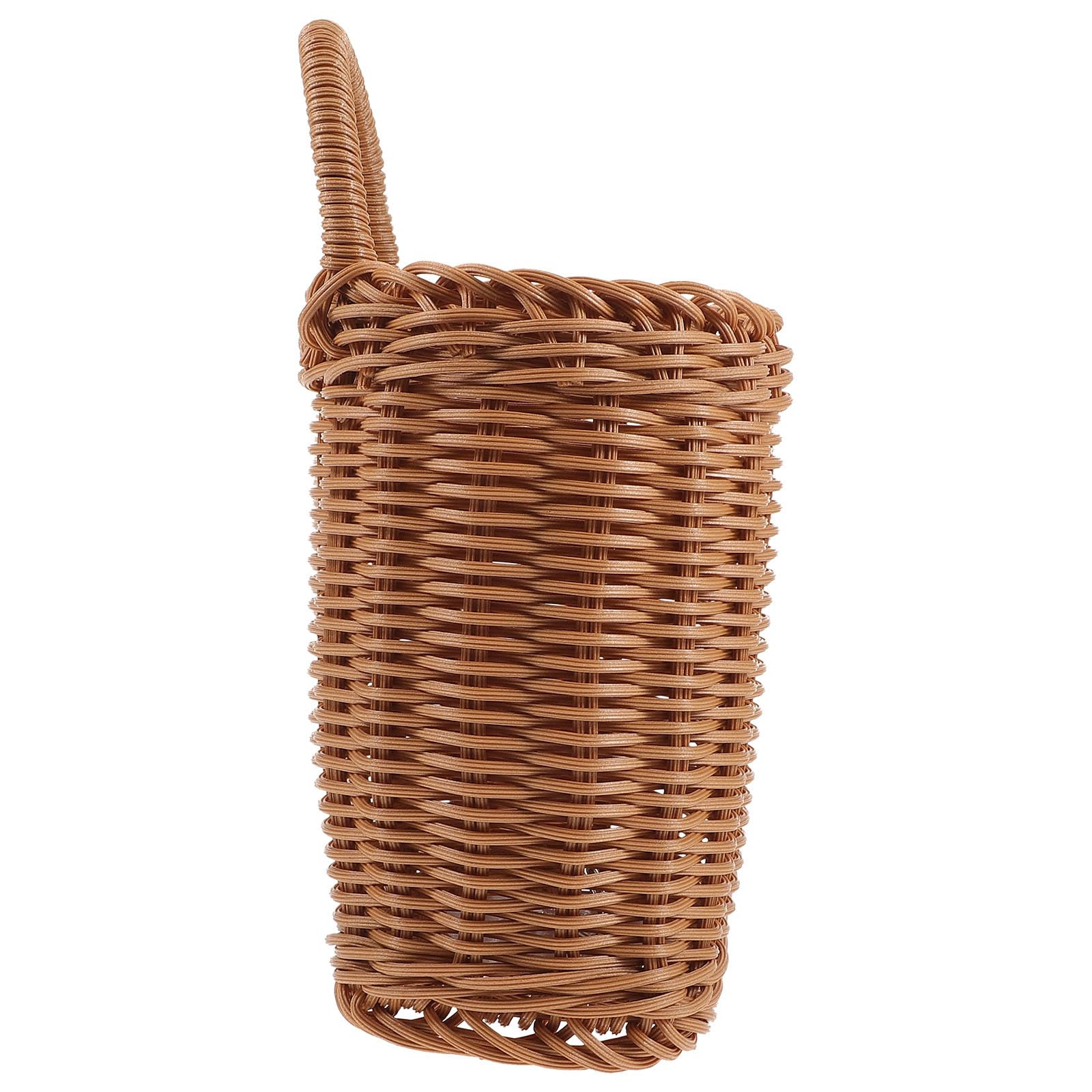 Cesto da appendere per porte, in vimini, rotondo, stile boho, da appendere alla parete, colore: marrone