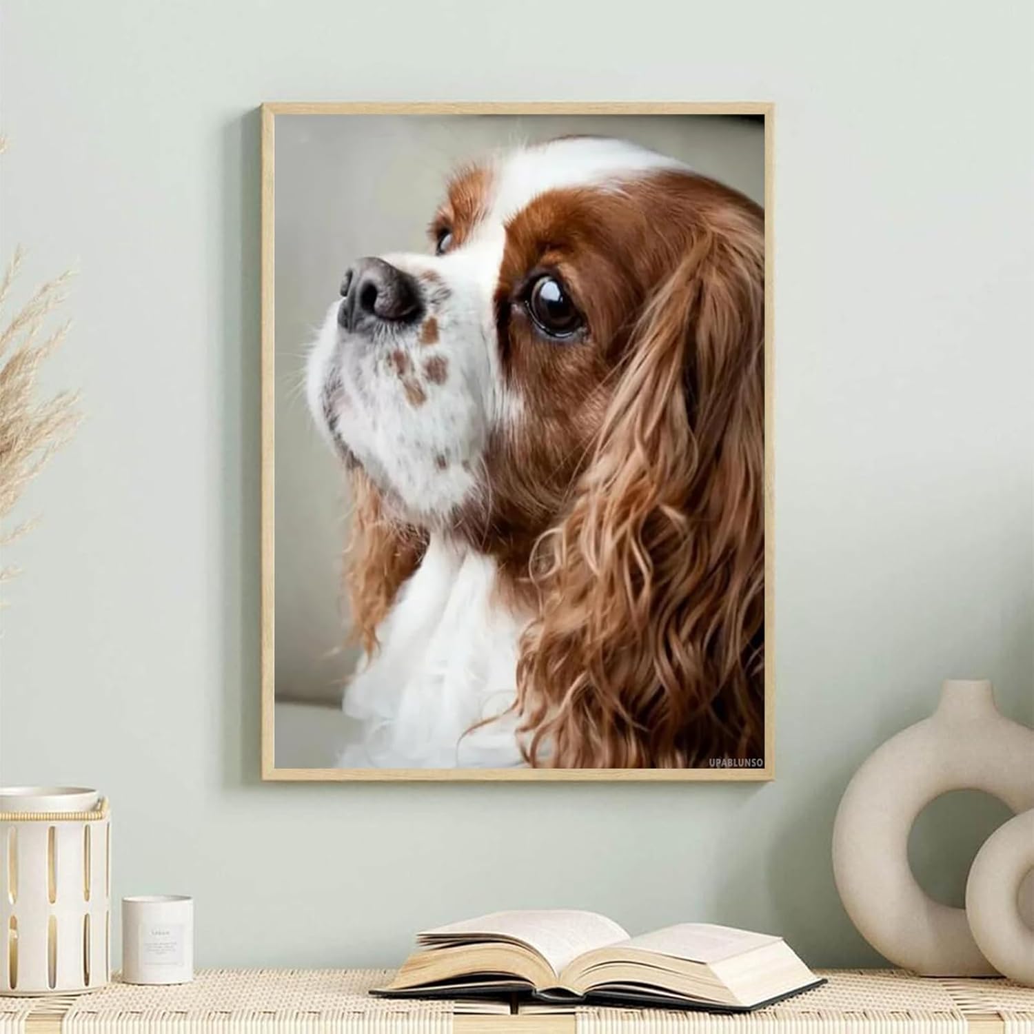 5D DIY Diamond Painting Kits, Cavalier King Charles Dog Diamond Art Full Round Drill Crystal Rhinestone Embroidery Pictures Arts Paint by Diamond Painting Kits for Wall Decor Gift 12x16 inch