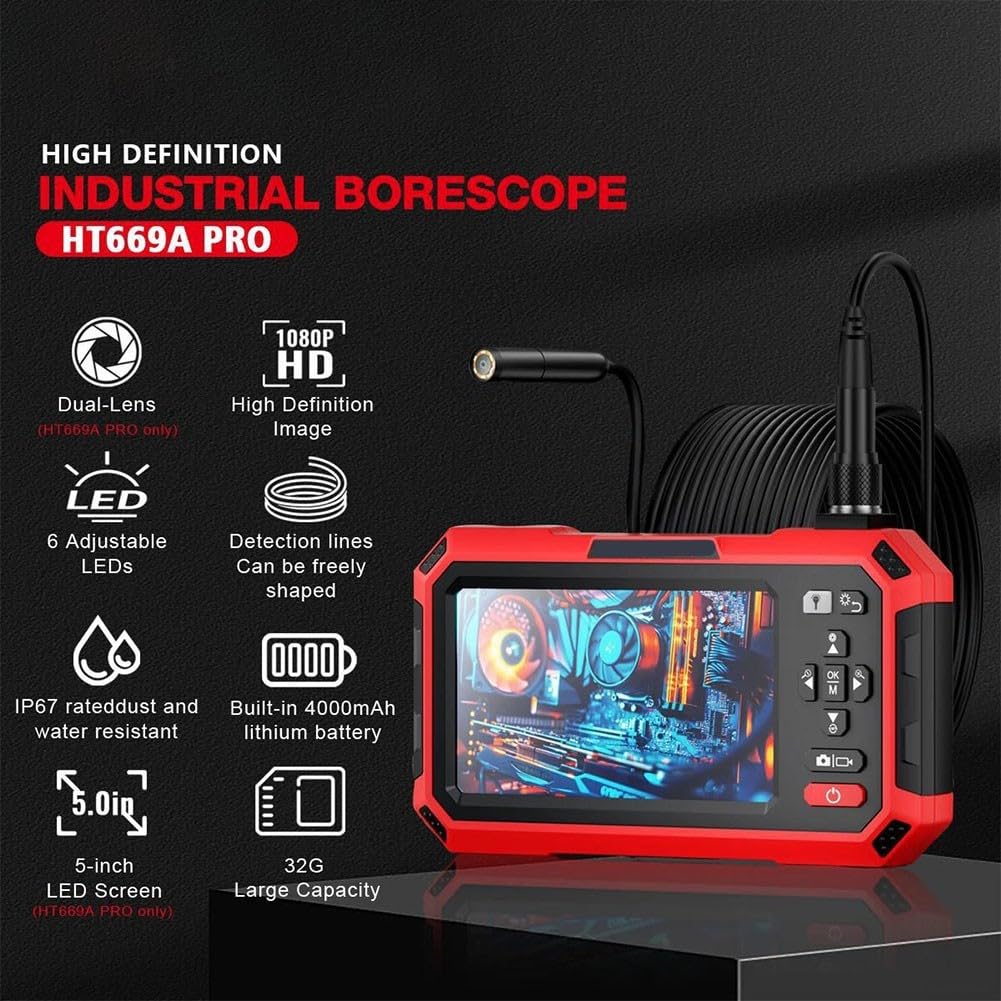Telecamera Endoscopica Doppia Lente 5 Pollici IP67(HT669A)