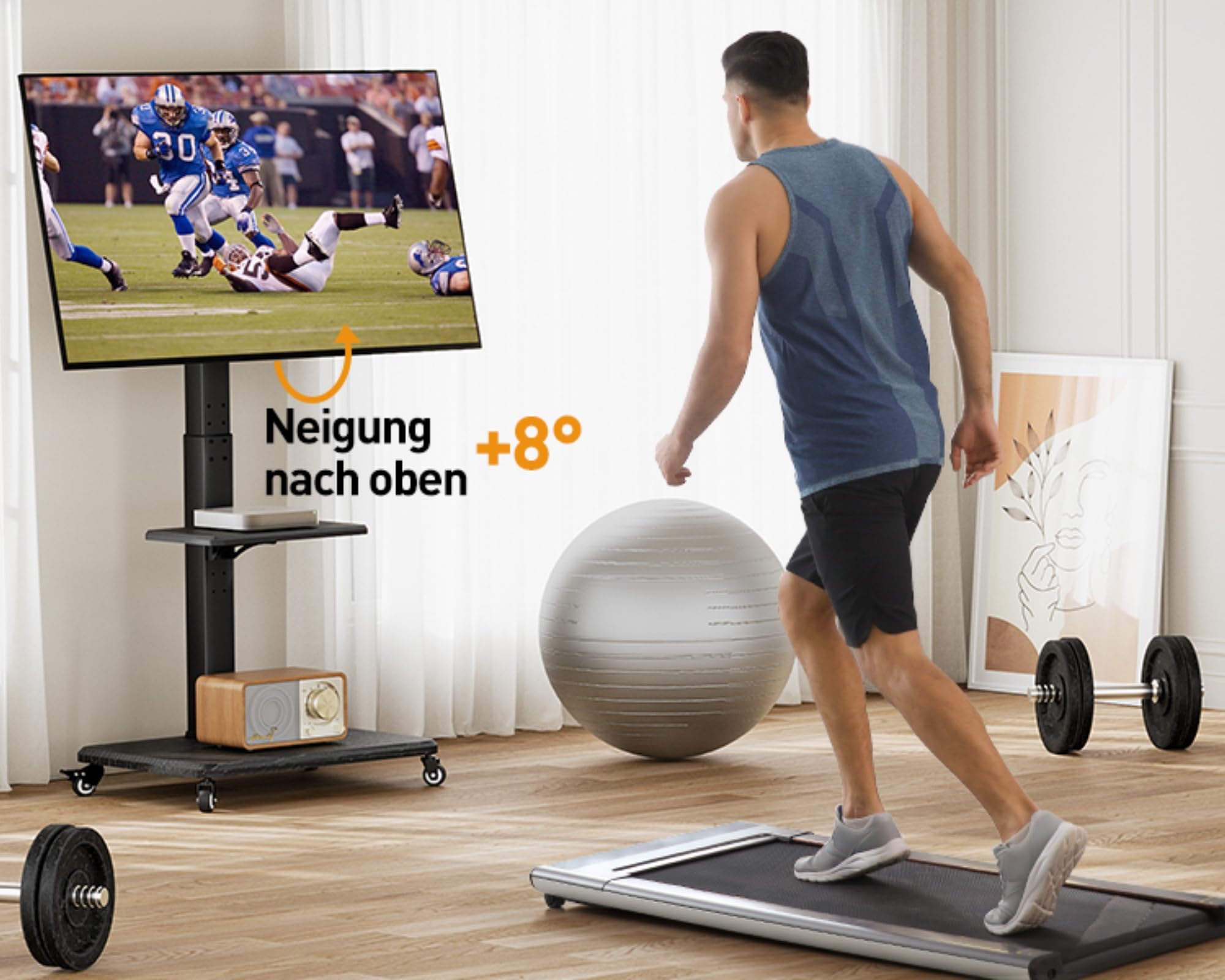Perlegear TV Ständer Rollbar für 32-75 Zoll Fernseher bis zu 50kg - Höhenverstellbarer TV-Ständer mit Rollen, Schwenk- und Neigbar, inkl. Tablett, Max VESA 600x400mm, PGTVMC27