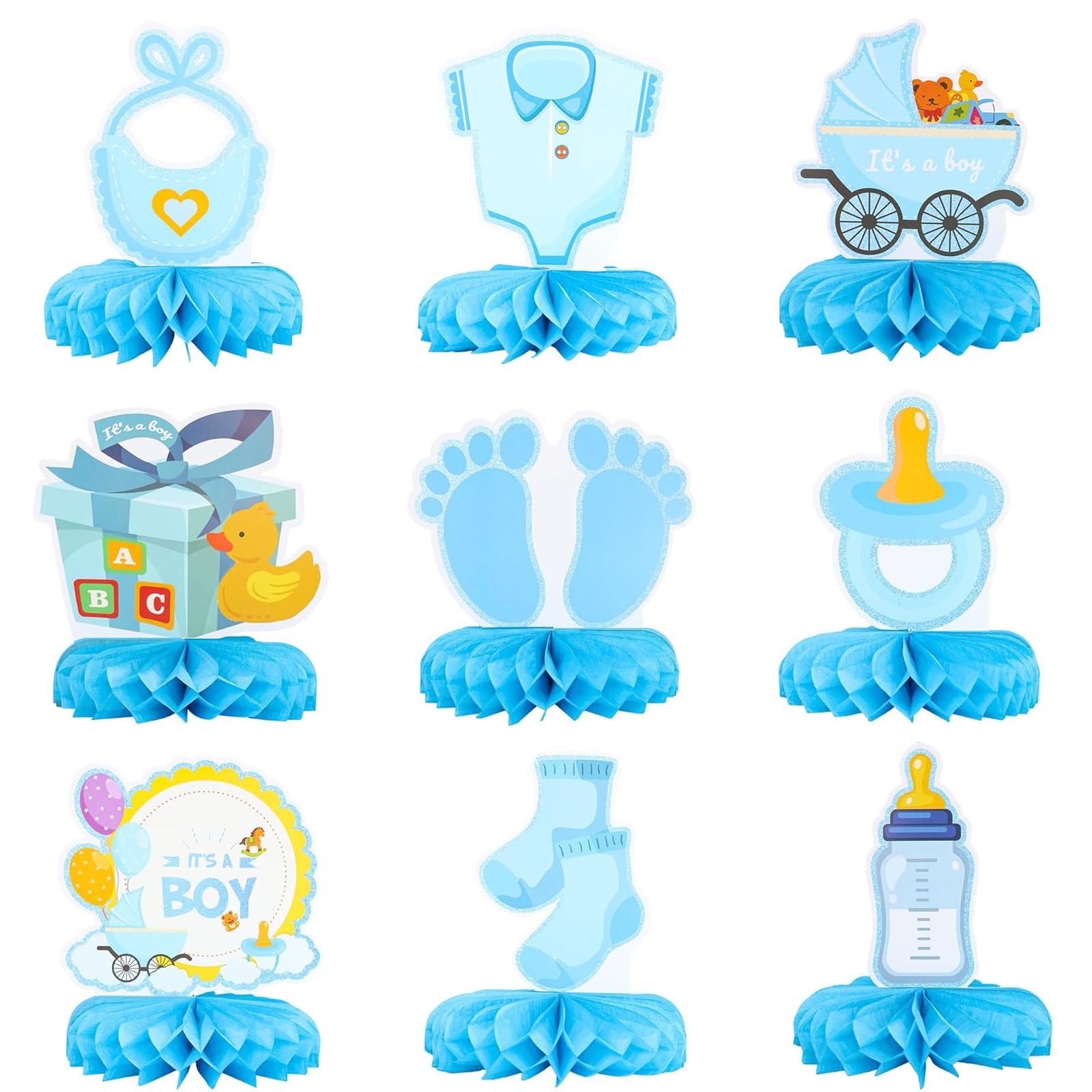9Pcs Blue Boy Baby Shower Decorations, Honeycomb Centerpieces, Floral It's a Girl Theme Gender Reveal Table Toppers, Table Centerpieces for Baby Girl Pregnancy Announcement & Baby Shower Party Favors