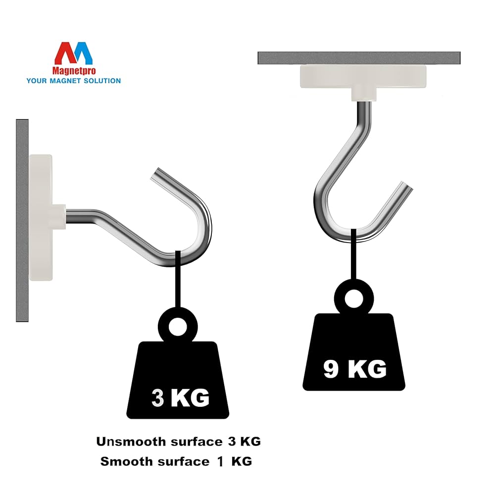 4pcs Strong 40LB Magnetic Hooks Neodymium Hanging Hook Set For Refrigerator / Other Magnetic