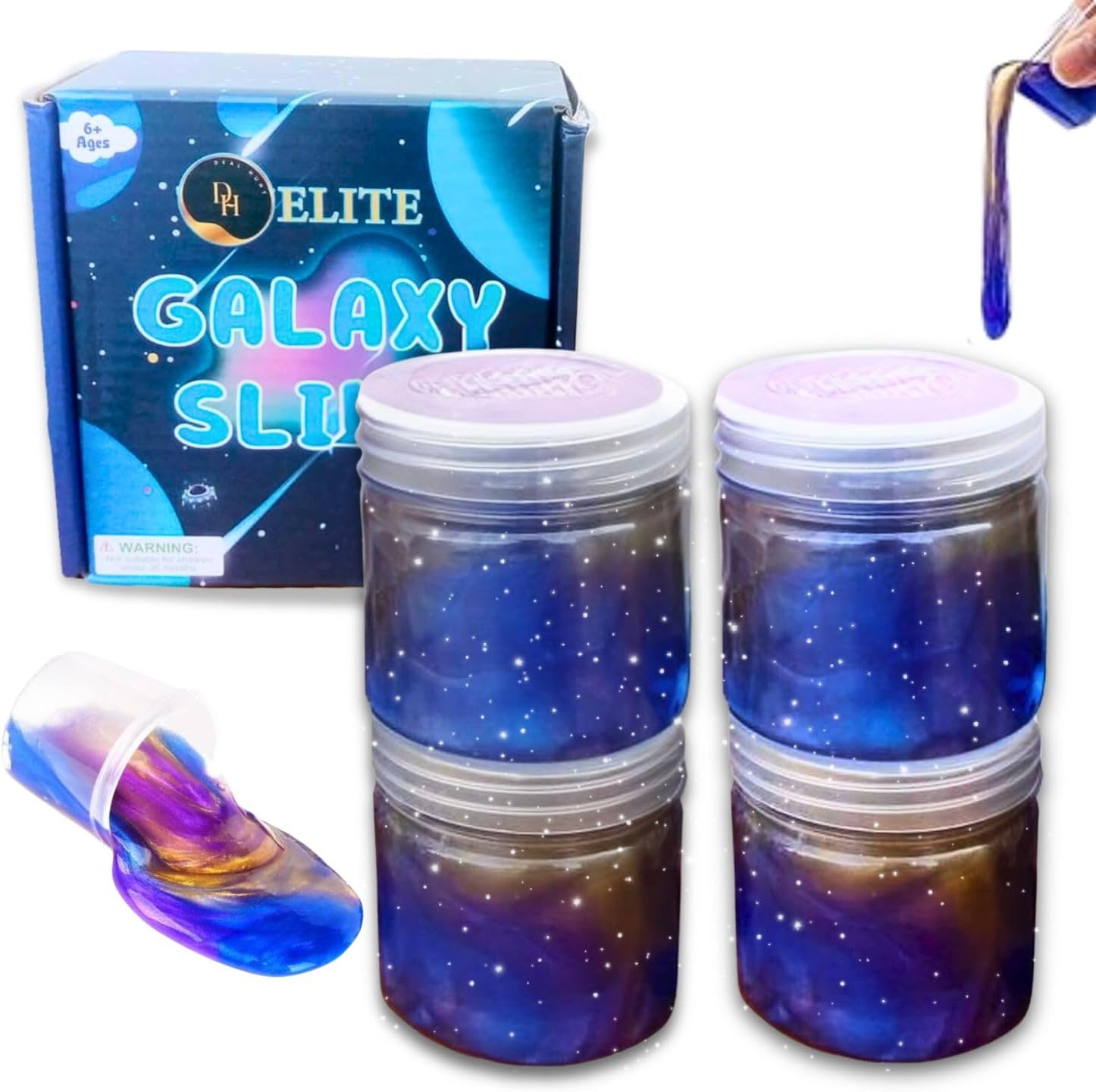 DEAL HUNT ELITE Slime Kit for Kids โ Galaxy Slime Kit Non-Sticky DIY Slime Kit for Girls & Boys Age 5 Plus- Safe, Washable & Stress Free Birthday Gift & Party Favor โ Pack of 4(Galaxy)
