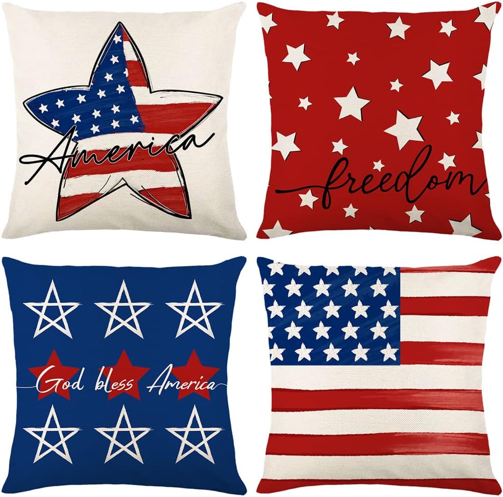 GAONINI 4th of July Pillow Covers 18x18 Set of 4, Memorial