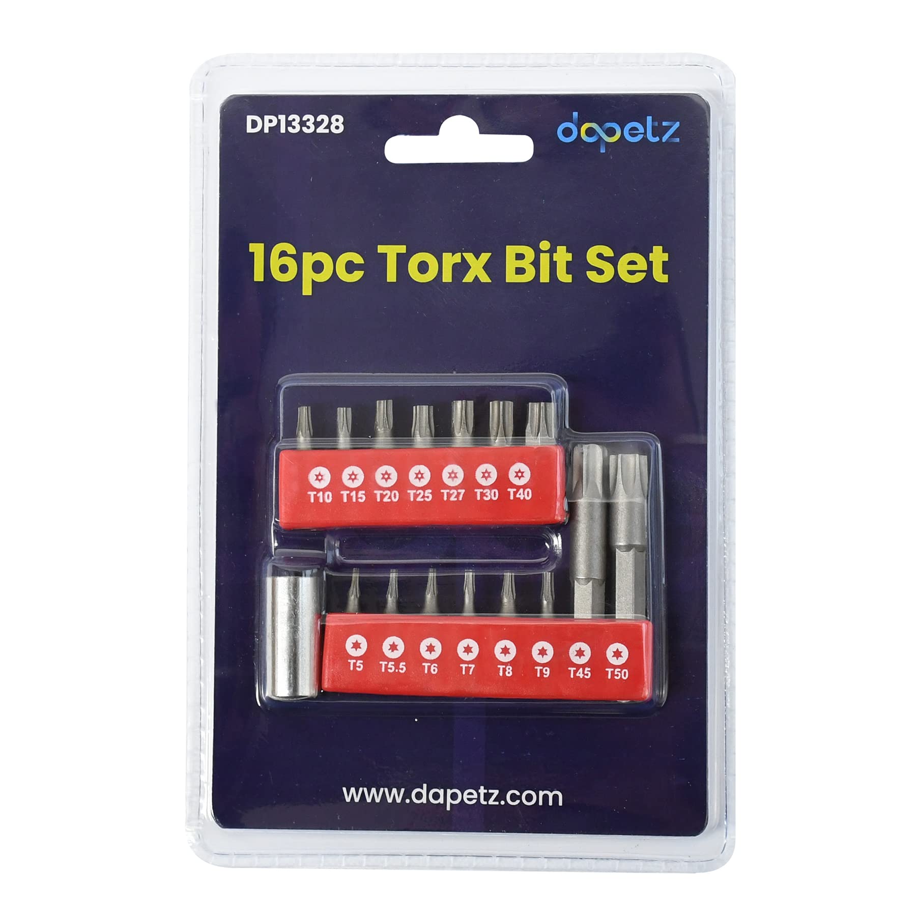 Dapetz ® 16 Piece Torx Bit Set For Maintenance Assembling Strong Corrosion Resistance, Security Tamperproof Star Bits Including Drive Adaptor
