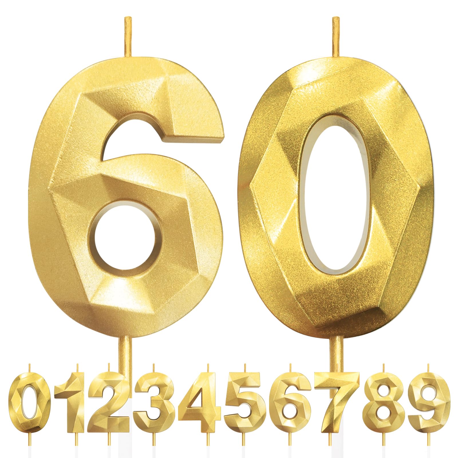 Bougies d'anniversaire 60 ans Doré 3D Décoration Gâteau Fête