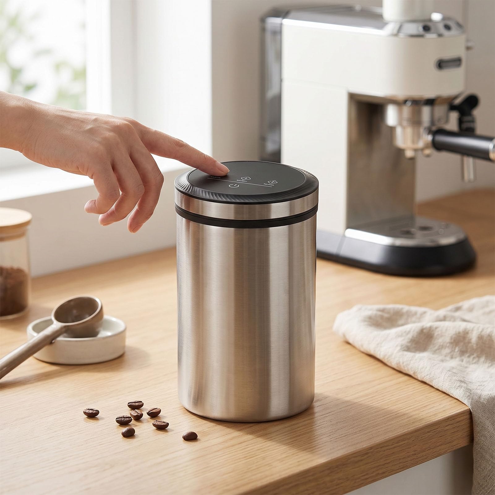 Automatischer Vakuum-Kaffeekanister, Vakuumversiegelter Behälter mit Digitalanzeige und Echtzeitstatus für Kaffeebohnen, Körner, Mehl, Früchte, Nüsse