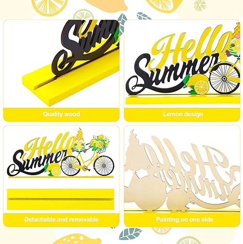 Miniatura 7 de Blulu 4 piezas de decoración de mesa de verano, centro de mesa, mesa de madera de limón, decoración para fiesta de verano, casa de campo, decoración