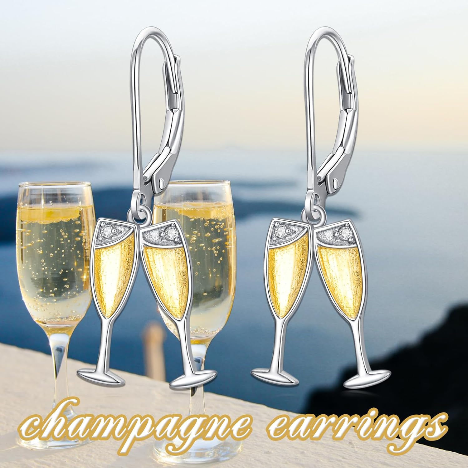 PELOVNY Champagne Martini Earrings S925 Sterling Silver Wine Dangle Drop Earrings Wine Jewelry Gifts for Women - Image 5
