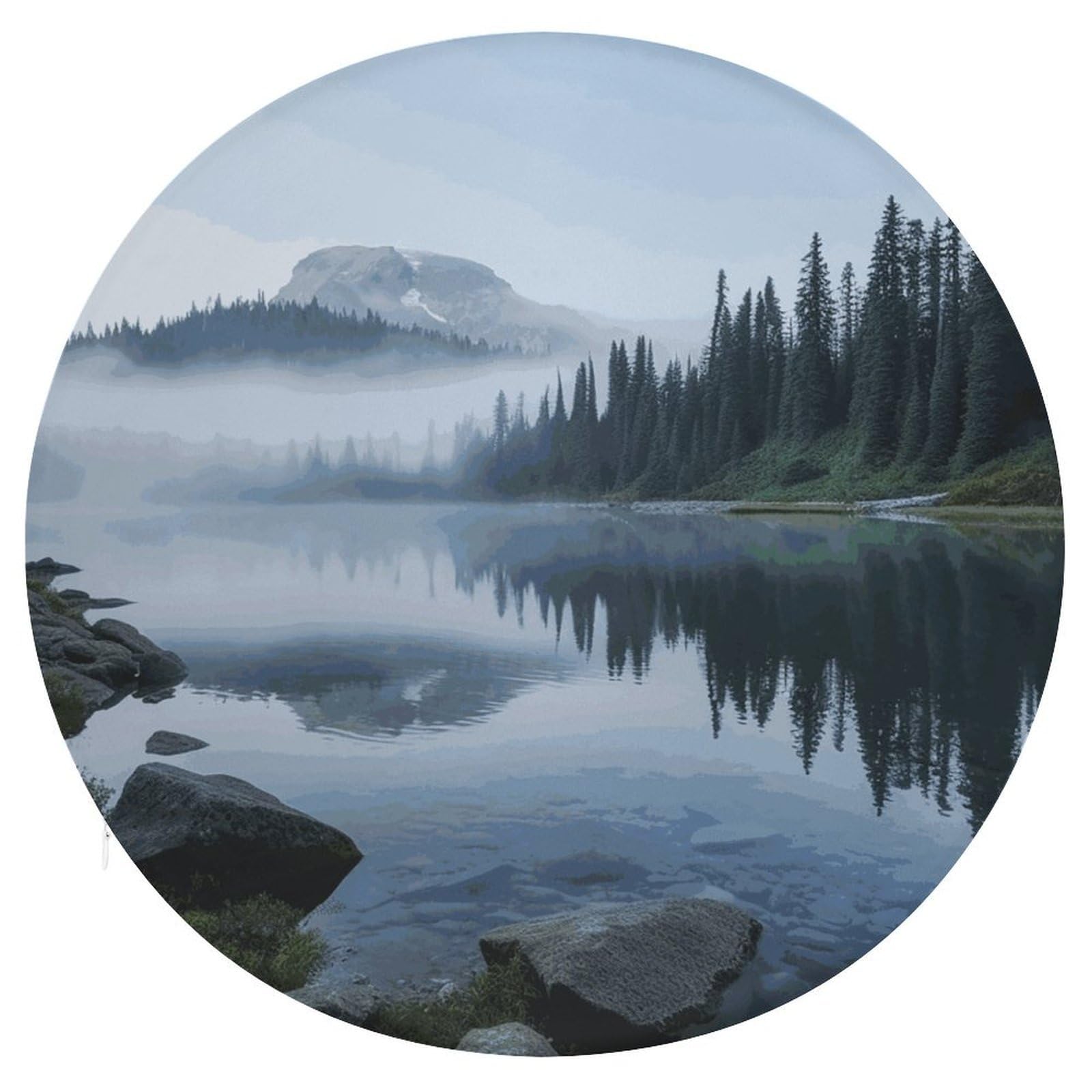 JTREHY Foggy Lake by Mount Rainier Cushion Soft Breathable Round Cushions Multi-Functional with Zipper Floor Pillows Cushion for Various Indoor Occasions Chair Pad