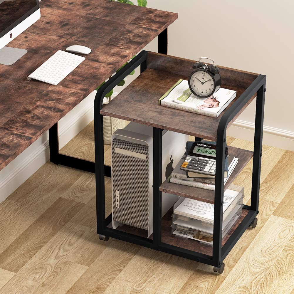 Tribesigns Mobile Printer Stand with Storage Shelves, 3-Shelf Rolling Printer Cart Under Desk, Machine Stand with Wheels for Home Office(Vintage Brown)