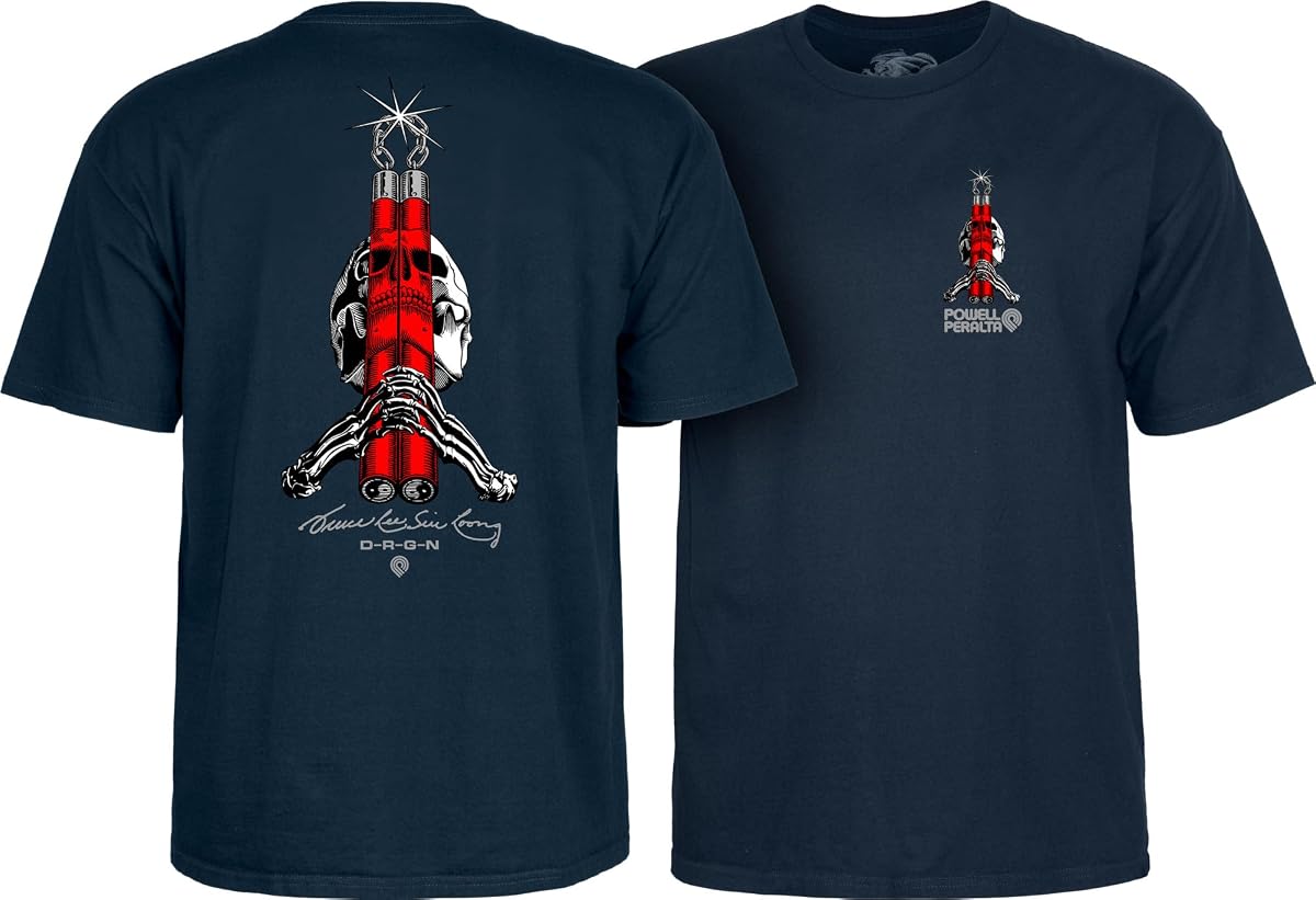Powell Peralta Skull & Nunchucks Bruce Lee Collab T-Shirt, Navy, Extra Large