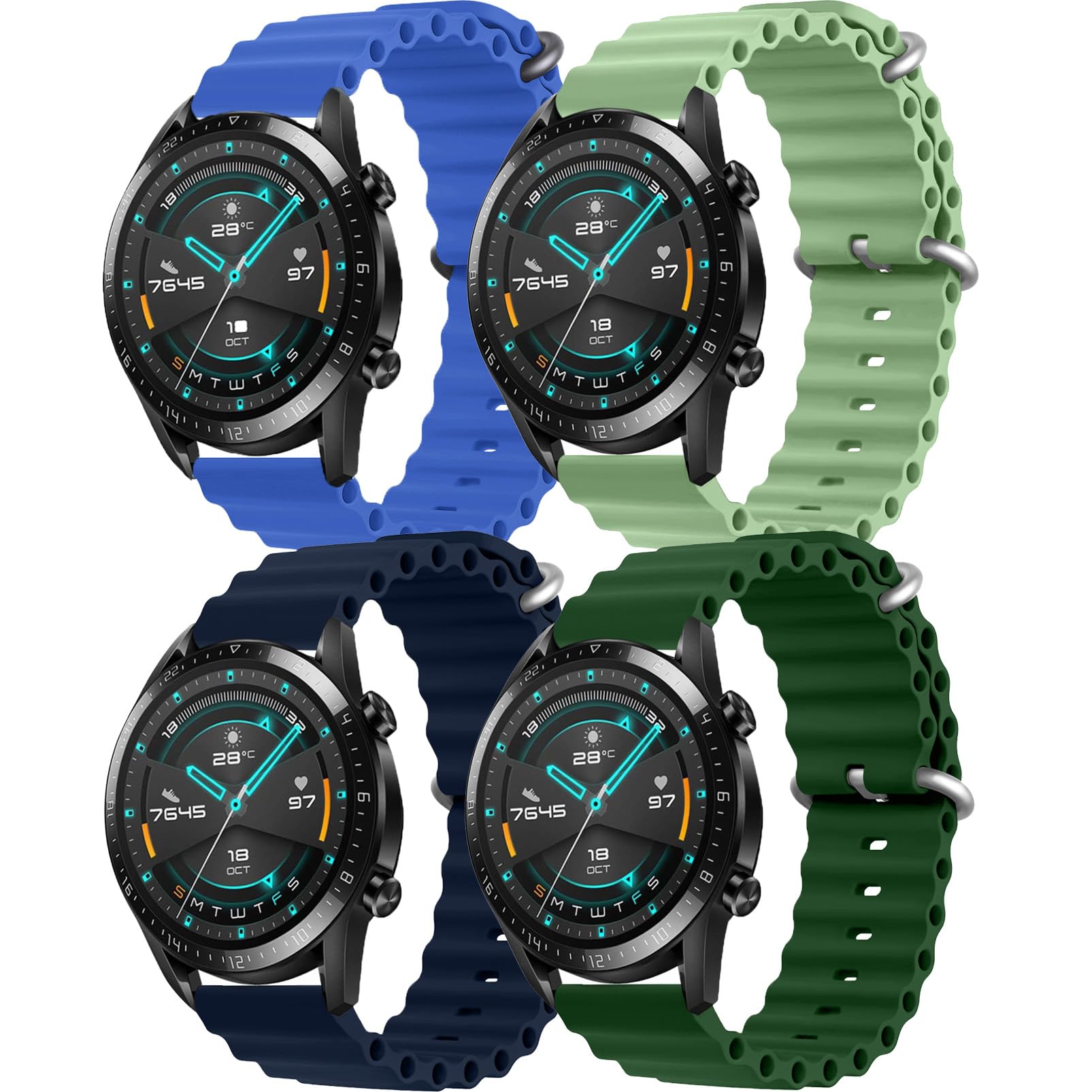 22mm Ocean Band for Samsung Galaxy Watch 3 Band 45mm/Galaxy Watch 46mm/Gear S3 Frontier/Classic,22mm Quick Release Breathable Silicone Sport Strap Wristband Correa for Garmin vivoactive 4/Venu 2