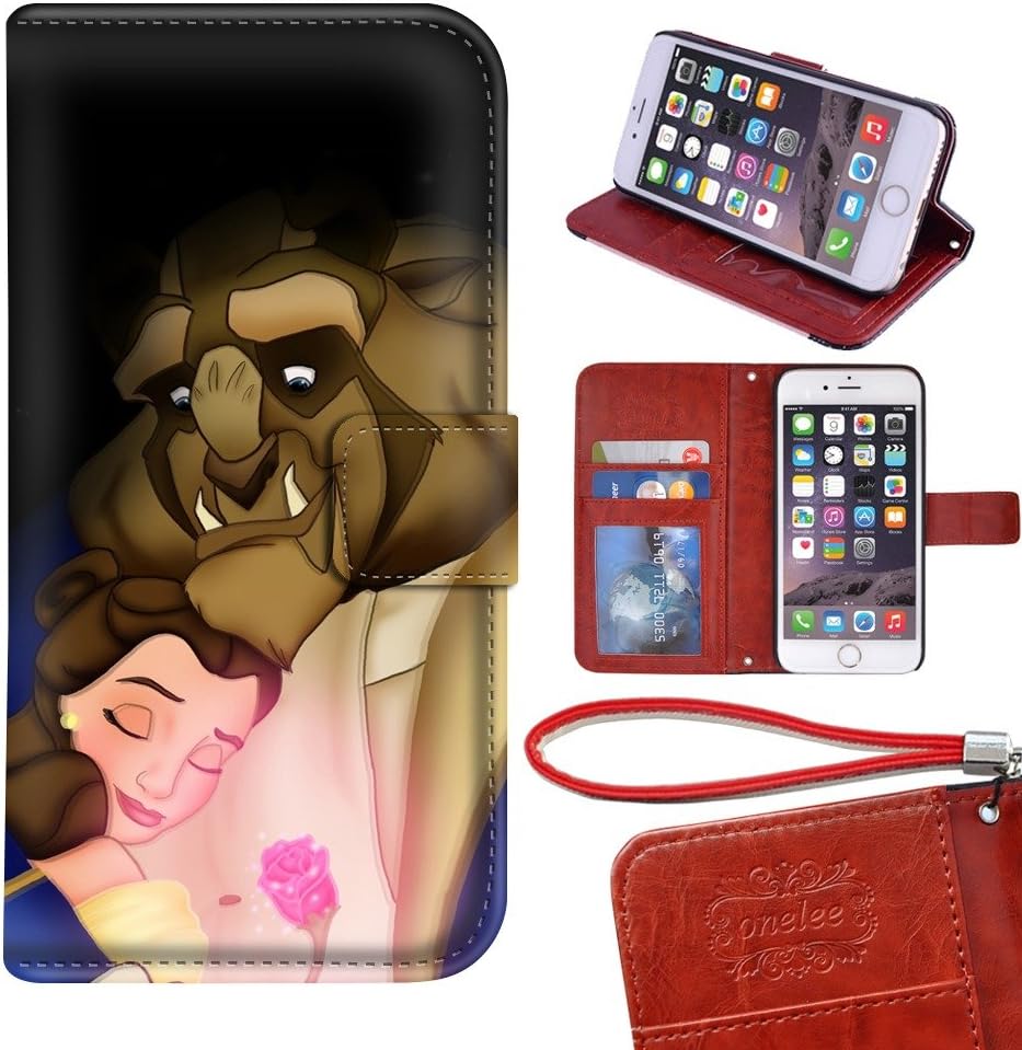 iPhone 7 plus 5.5" wallet Case, Onelee - Disney Beauty and the Beast Premium PU Leather Case Wallet Flip Stand Case Cover for iPhone 7 plus with Card Slots