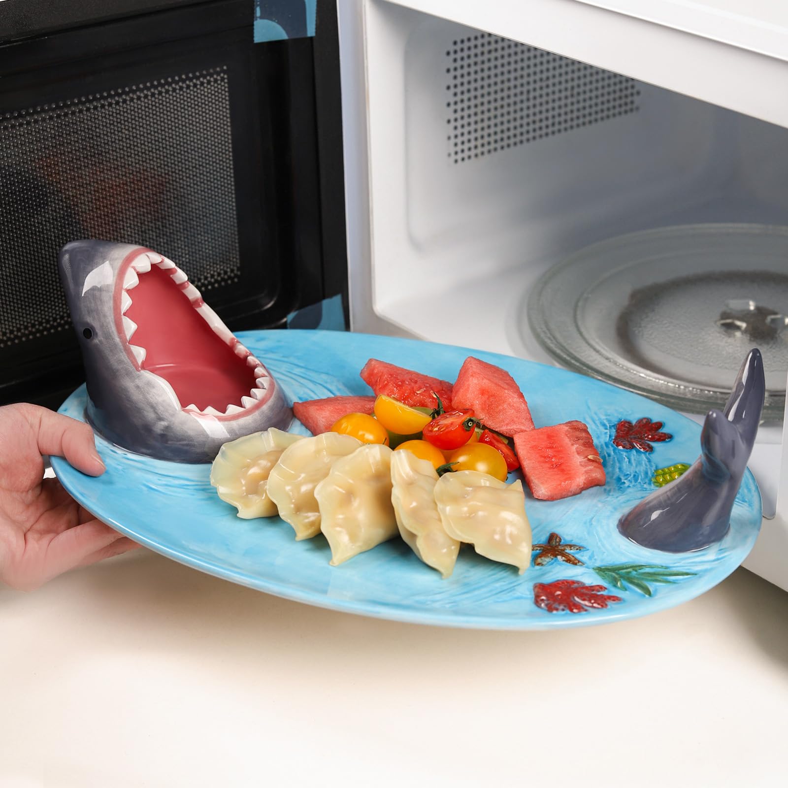 Amazon.com | 2 Pack Blue Ceramic Taco Holder, Shark Sushi Plate