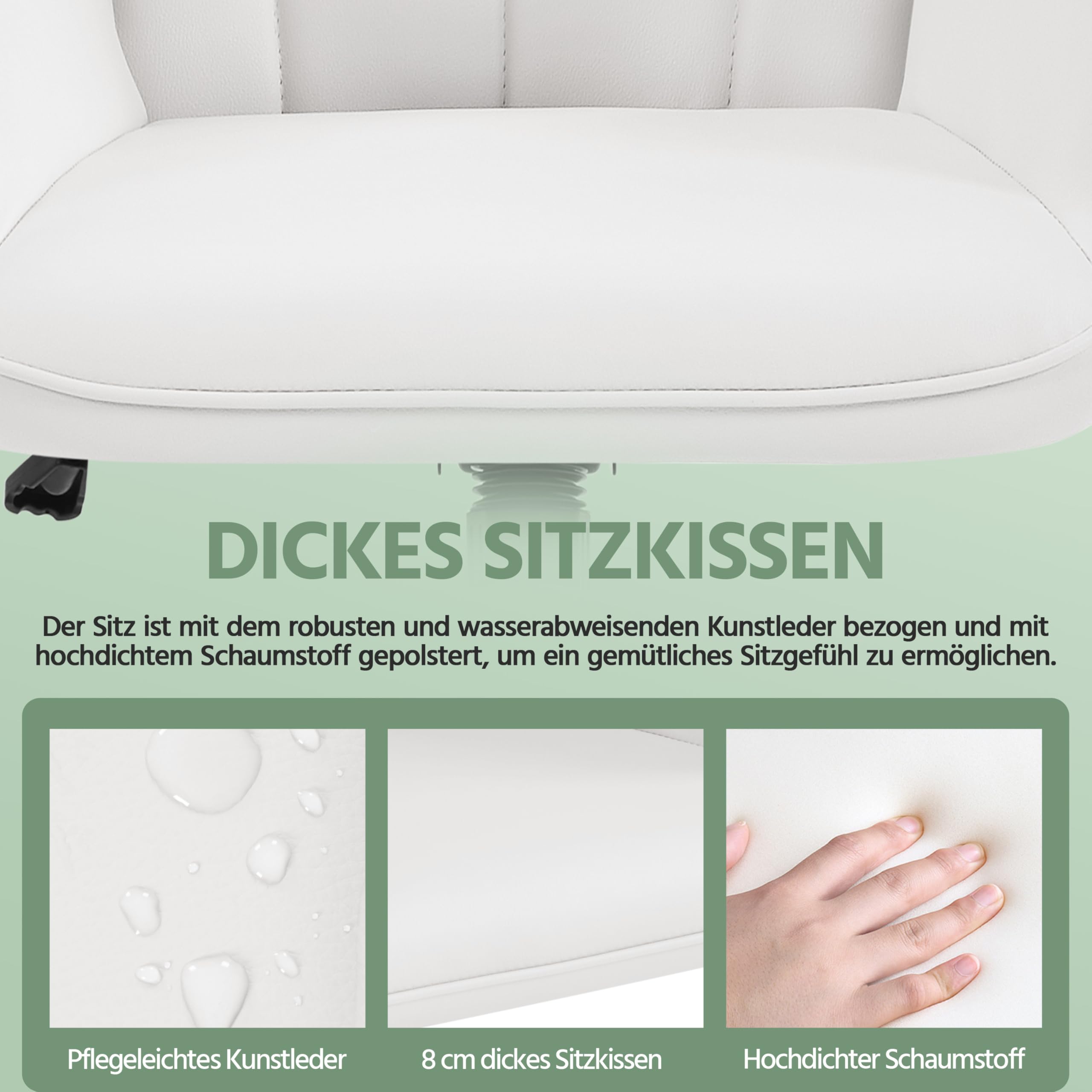 Yaheetech Bürostuhl Ergonomischer Schreibtischstuhl Bürohocker Arbeitsstuhl Drehstuhl höhenverstellbar Polsterstuhl Computerstuhl mit Armlehne und Rollen bis 136 KG belastbar Weiß