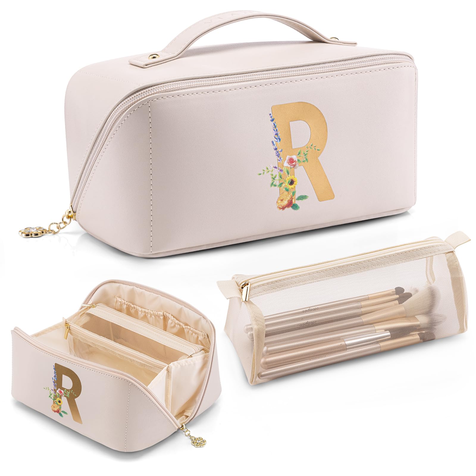 Vlando Personalized Birthday Gift,Initial Makeup Organinzer,Graduation Gifts for Her Sister Birthday Gift Ideas,Monogrammed Cosmetic Travel Bag(Letter