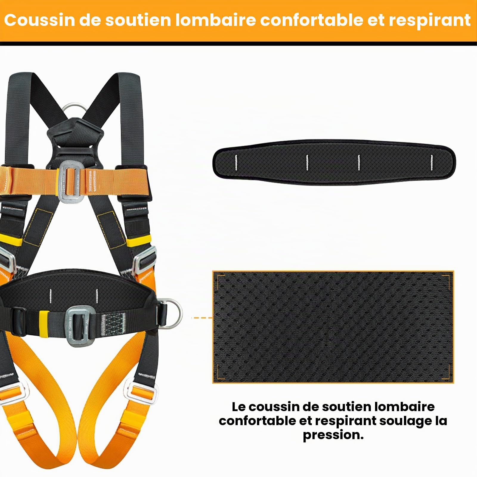 Harnais de Sécurité Complet avec Coussin Lombaire – Double Longe & Absorbeur d’Énergie, 140 kg Max, Certifié EN, Harnais Anti Chute pour Hommes, Travaux en Hauteur, Construction & Baudrier Escalade