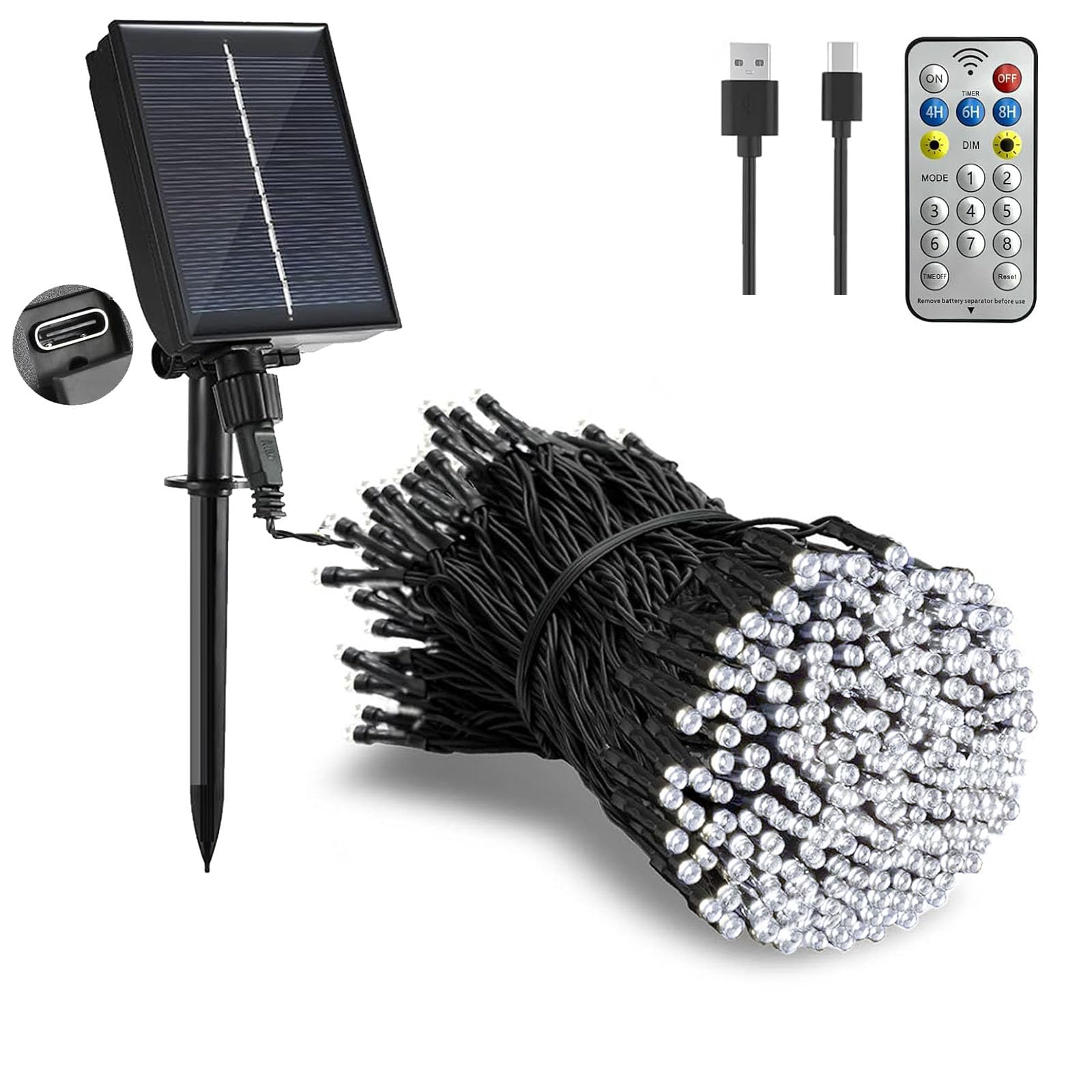 Tacobey Luci Solari Esterno, 20M 200 LED Catena Luminosa Esterno Solare con Telecomando, Impermeabile, 8 Modi, Decorative Per Giardino, Cortile (Bianco Freddo