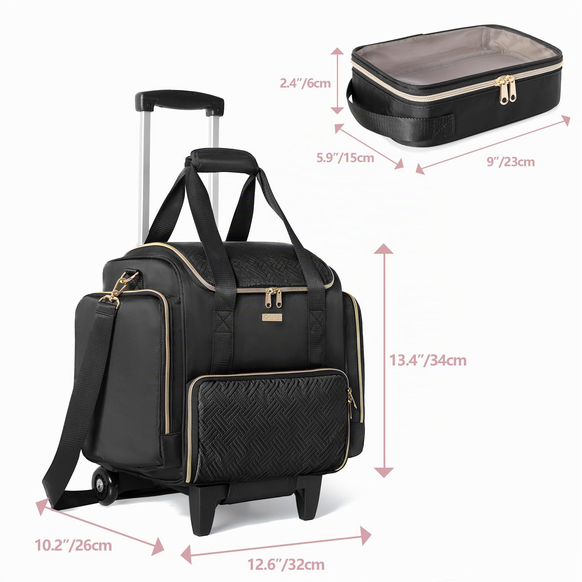 Carrito de Cosméticos con 4 Maletines para Maquilladores, Negro