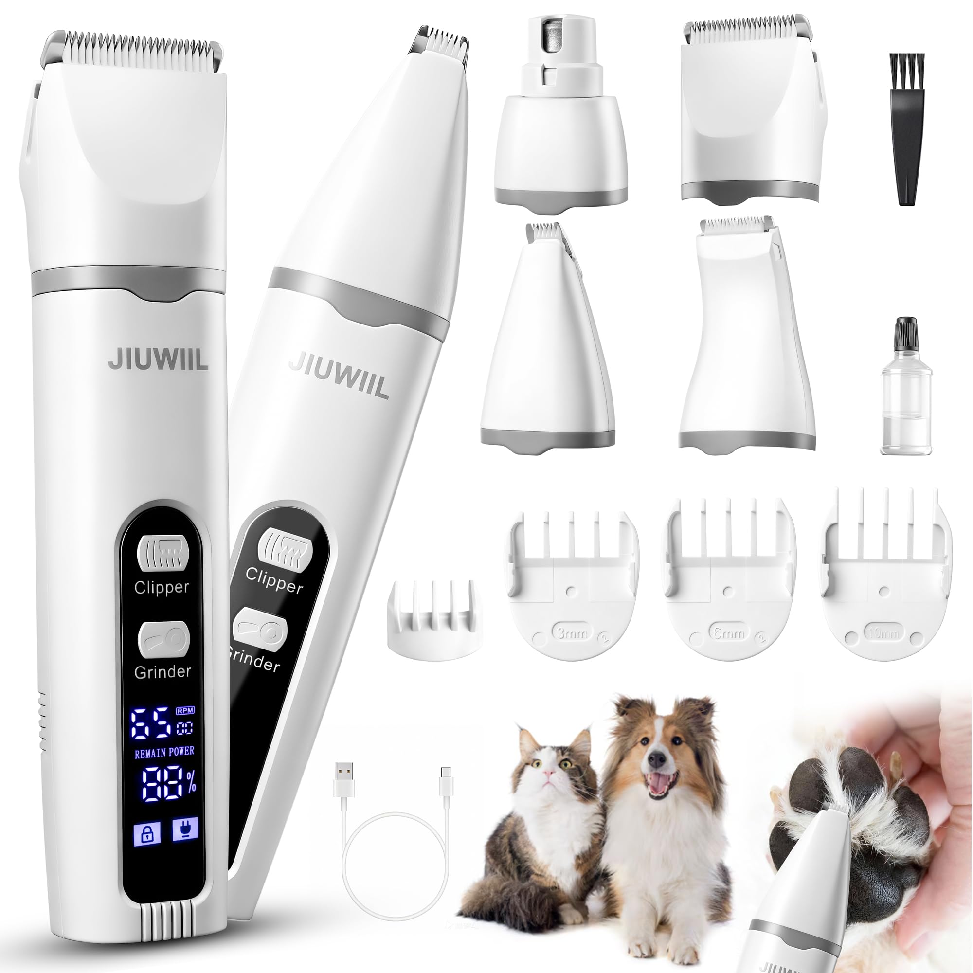 Hundeschermaschine für die Fellpflege, JIUWIIL 4-in-1-Hundepflege-Set Haarschneidemaschine mit LCD-Display, Hundeschermaschine für die Fellpflege, Rasierapparat Pflegezubehör für Haustiere Katzen Hund