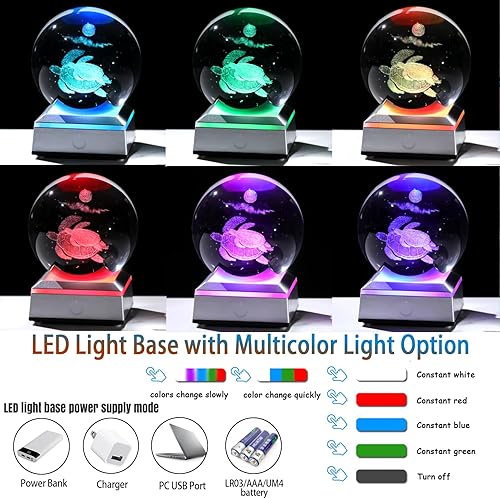 Miniatura 4 de Ornalrist Regalos de tortugas marinas para mujeres y hombres, bola de cristal de tortuga marina 3D con base de luz LED colorida, bola de nieve de
