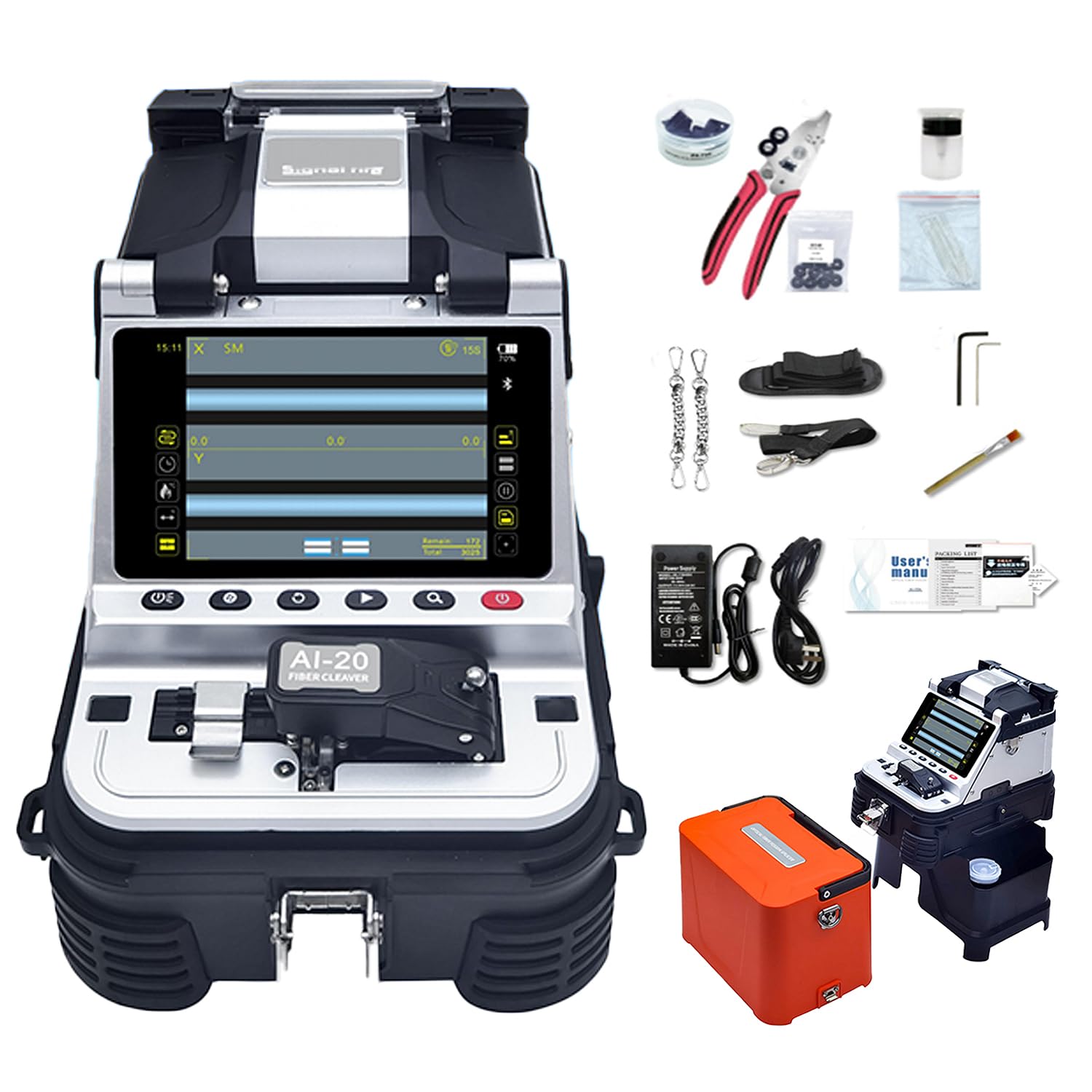 SM&MM Fusion Splicer - Cortador de fibra de un solo paso de alta precisión, empalmador óptico integrado y soporte de fibra 3 en 1 con función VFL y OPM (Ai-20A)