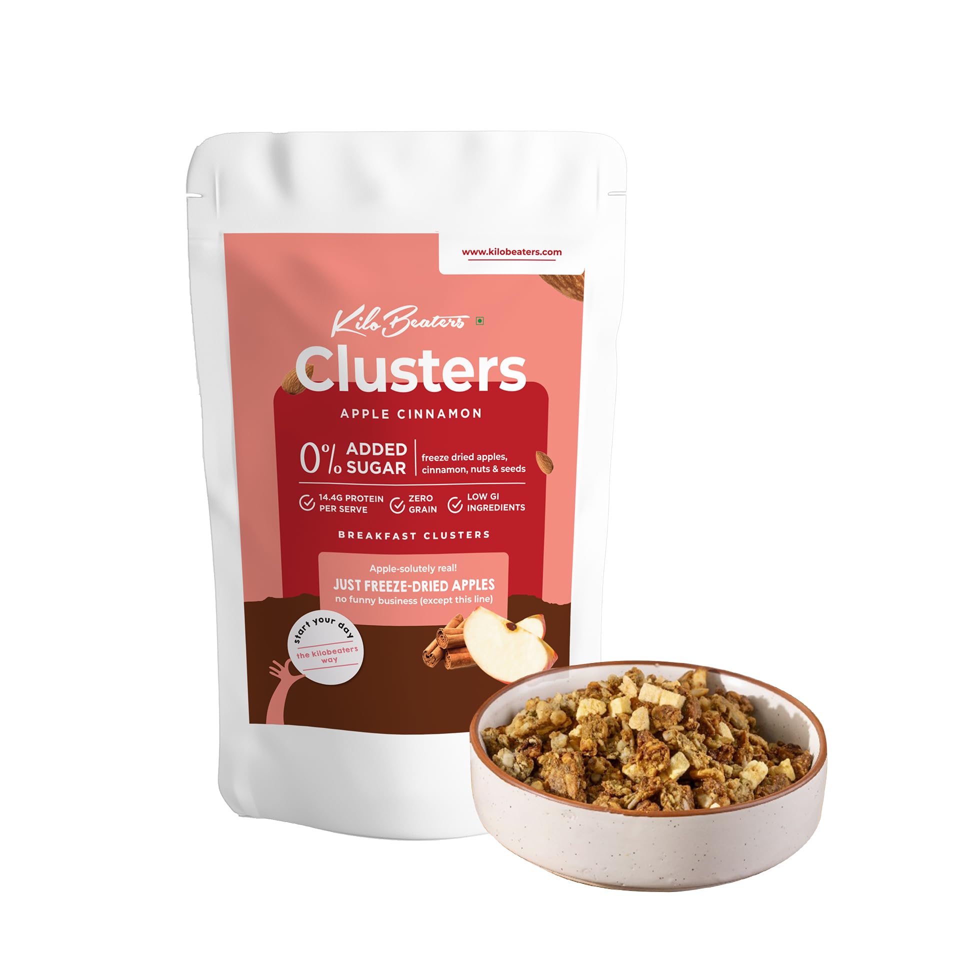Kilobeaters Breakfast Clusters – Apple Cinnamon Flavor – High-Protein, No Added Sugar, Grain-Free Cereal – Healthy Breakfast Snack with Freeze-Dried Apples – 200g-image-46