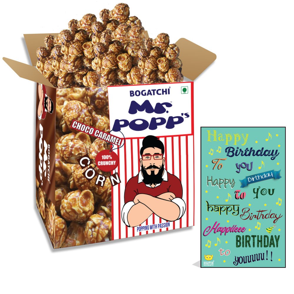 BOGATCHI Mr.POPP's Dark Chocolate Popcorn, 100% Mushroom Popped Crunchy Best Quality Kernels, Handcrafted Gourmet Popcorn, Best Birthday Gift for Girlfriend , 375g + Free Happy Birthday Greeting Card-picture-24