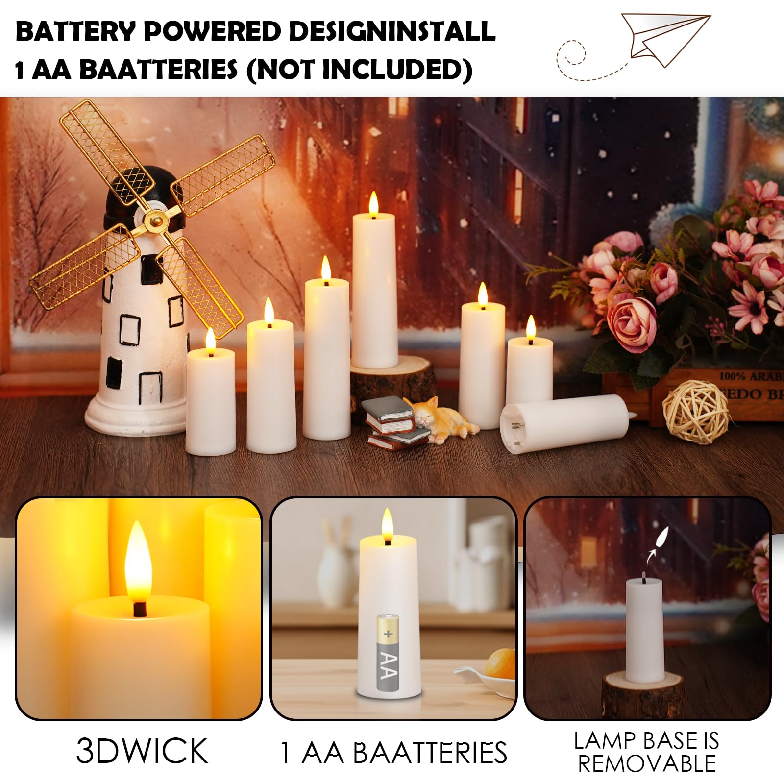 kakoya Paquete de 12 velas LED sin llama con control remoto y temporizador, velas parpadeantes de plástico que funcionan con pilas (1.41 pulgadas de diámetro x 3.5 pulgadas de alto, 4.3 pulgadas de