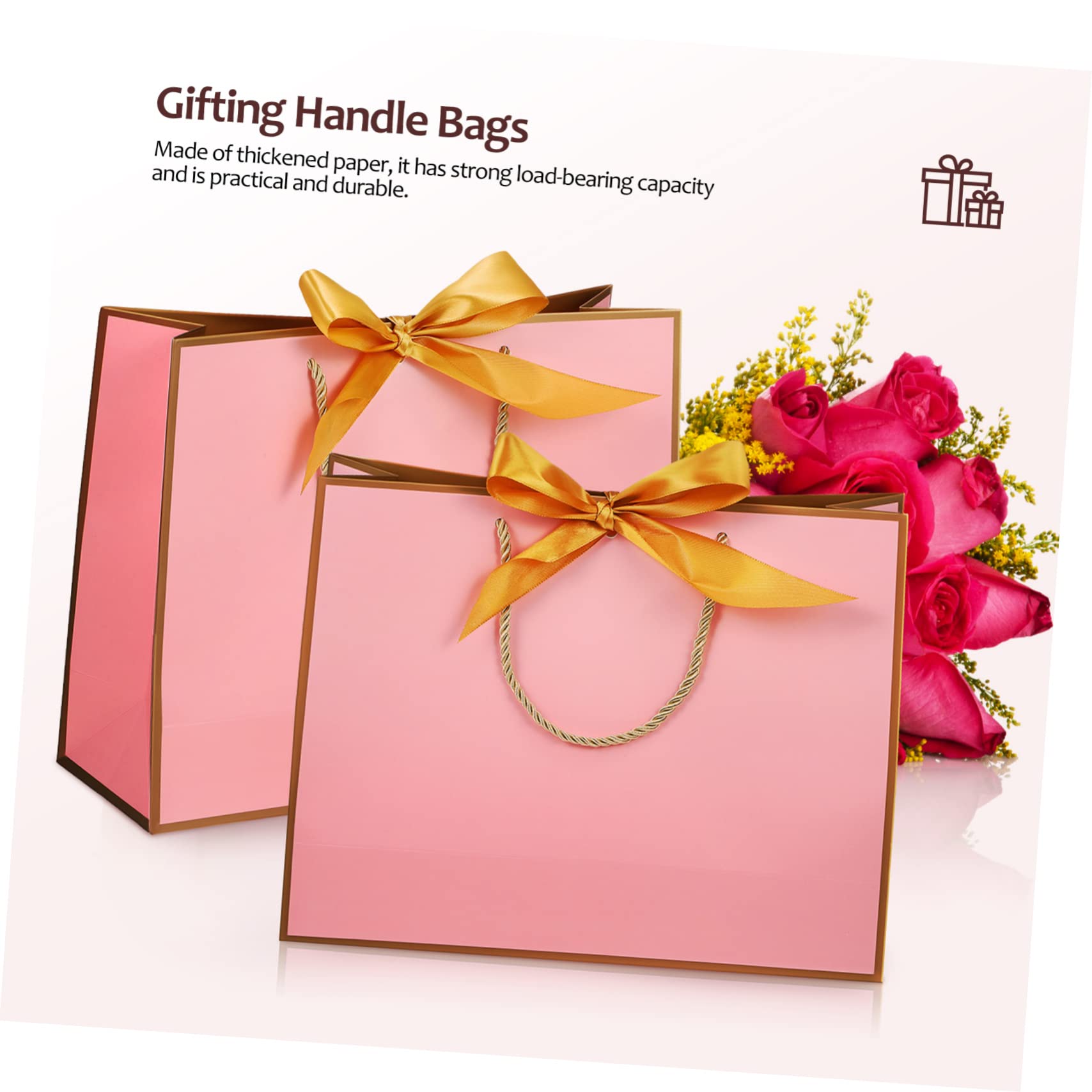 CALLARON 10piezas Bolsas De Obsequio De Papel Lazo De Gran Capacidad Asas Para Regalos De Fiesta Rosa Unidades