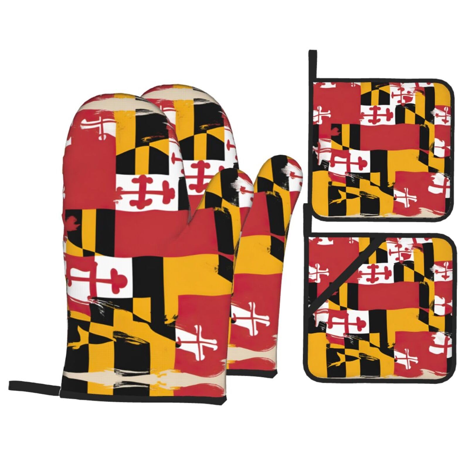 maryland flag Print Oven Microwaving Waterproof Kitchen Gloves for Baking Grilling Holiday Cooking