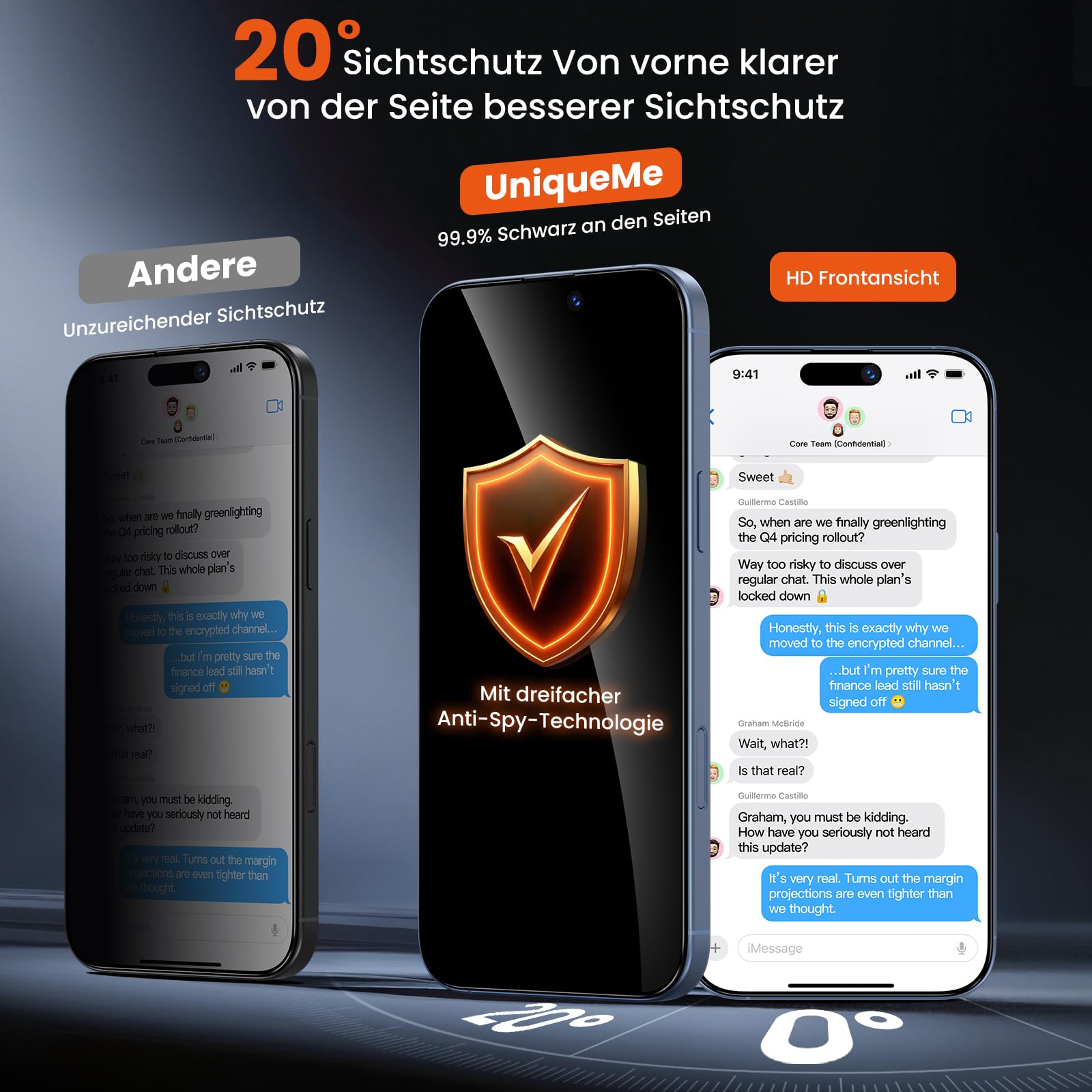 UniqueMe für iPhone 17/16 Pro für Panzerglas Sichtschutz - 2 Stück | Privacy Sichtschutz Displayschutz für iPhone 16 Pro/17 Schutzglas, Automatische Staubentfernung, Anti Kratzer, Anti Spy