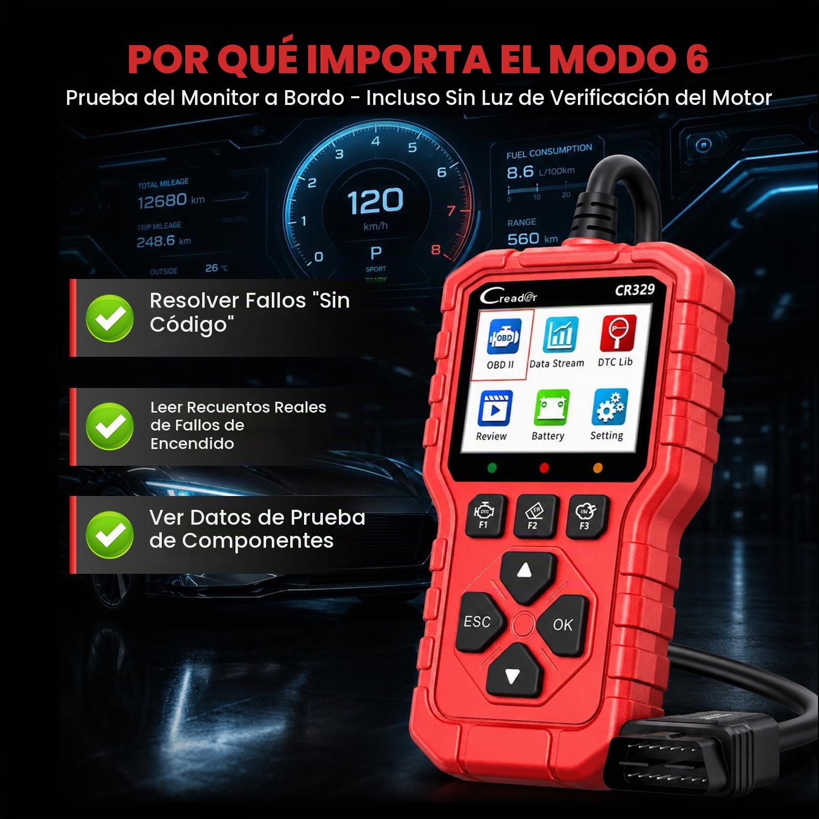 LAUNCH Escáner OBD2 Diagnóstico Coche Universal | Analizador Motor CR329 | Test Batería, Diagnostica Fallos Check Engine al Instante | Datos en Tiempo Real | Compatible Coches 1996-2026