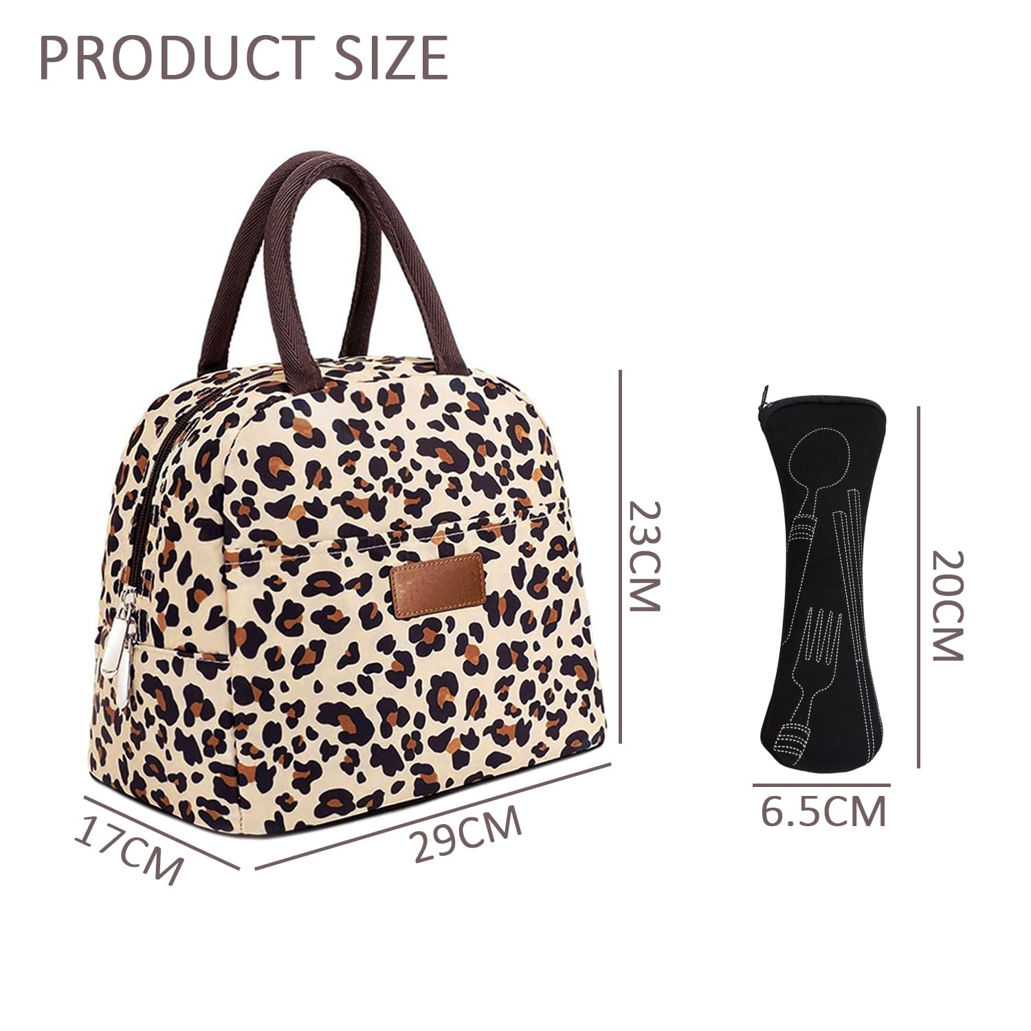 KVBUCC Leopard Print Lunch Cooler Bag, Oxford Cloth, Cutlery