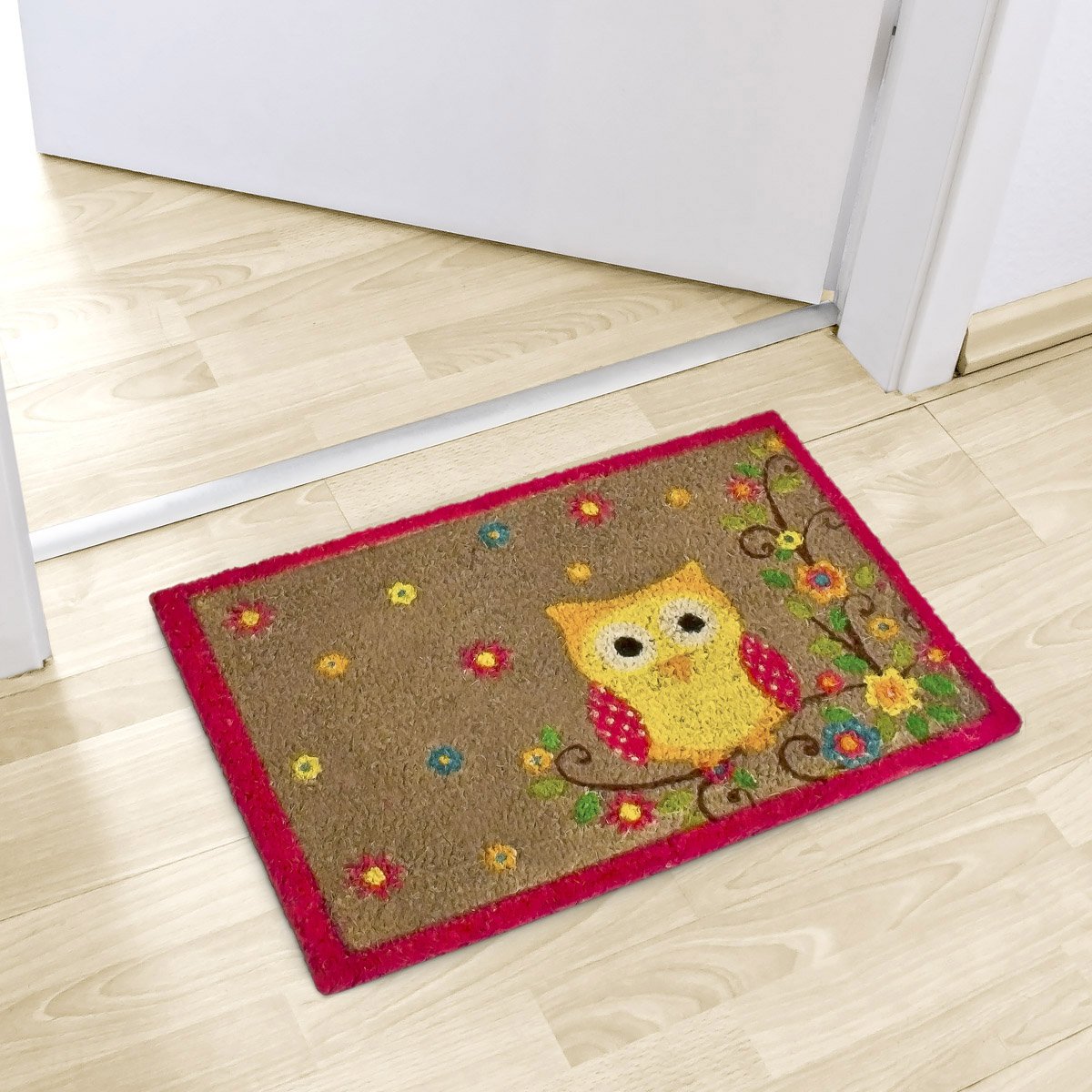 Image secondaire de Relaxdays Paillasson Fibres de Coco Tapis Hibou 60 x 40 cm antidérapant Caoutchouc PVC, Marron