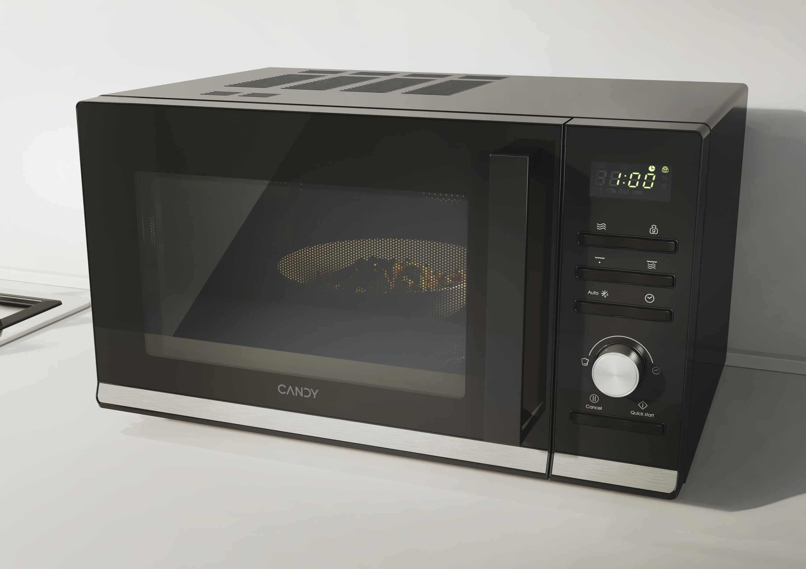 Candy Moderna Forno a Microonde con Grill, 23 Litri, 900W, 40 Programmi, 6 Livelli di Potenza, Funzioni Defrost e Autoclean, App hOn, Libera Installazione, 48,3 x 40,6 x 28,1 cm, Nero - CMGA23TNDB