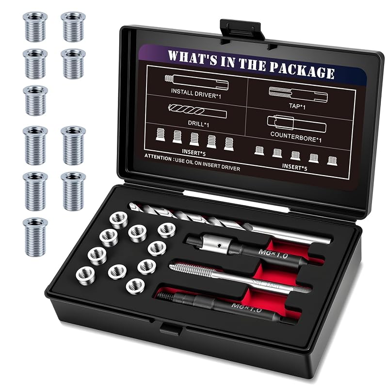Kit de Reparo de Rosca M6 x 1,0 com Broca HSS, Macho, Escareador, Instalador e Insertos de Aço Inoxidável 304, 10 peças SENNMONN