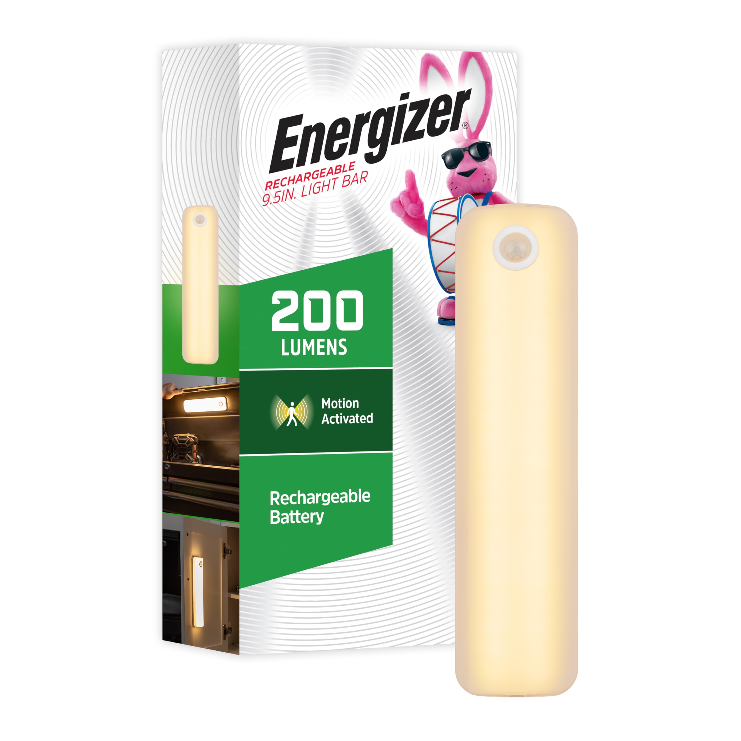 Rechargeable LED Motion Sensing Light Bar, 9.5in – USB-C, Wireless, Stick-On. Ideal for Under Cabinets, Kitchens, Closets, and Garages (81758)