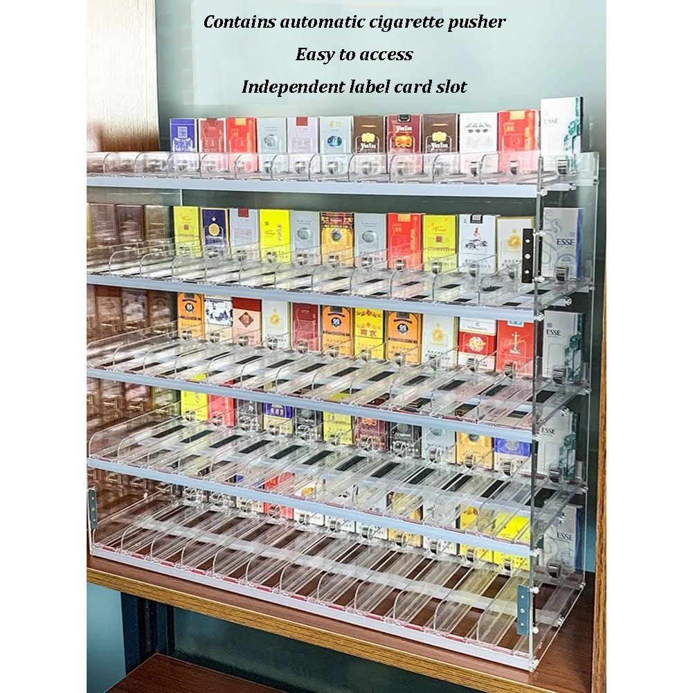Espositore per Sigarette in Acrilico - Scaffali e scaffali per supermercati, Custodia Rettangolare con spingitore Automatico, Trasparente, 44x27x35 cm - Perfetto per l'organizzazione e la VI