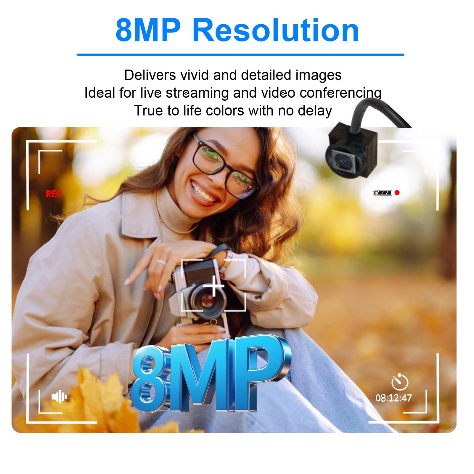 Tosuny Kamera Internetowa USB 8MP Autofocus, 1080p HD Streaming Eye Webcama do Konferencji Wideo na żywo, Wtyczki i Odtwarzania, Wbudowany Mikrofon, Szerokie Kompatybilne z Komputery